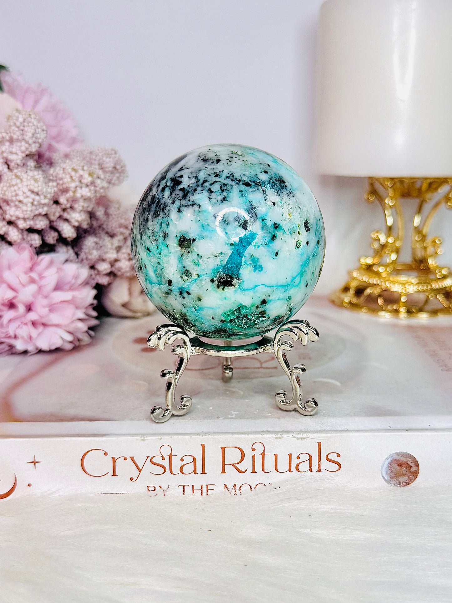 Gorgeous 296gram Phoenix Stone (Malachite, Chrysocolla & Turquoise) Sphere on Stand