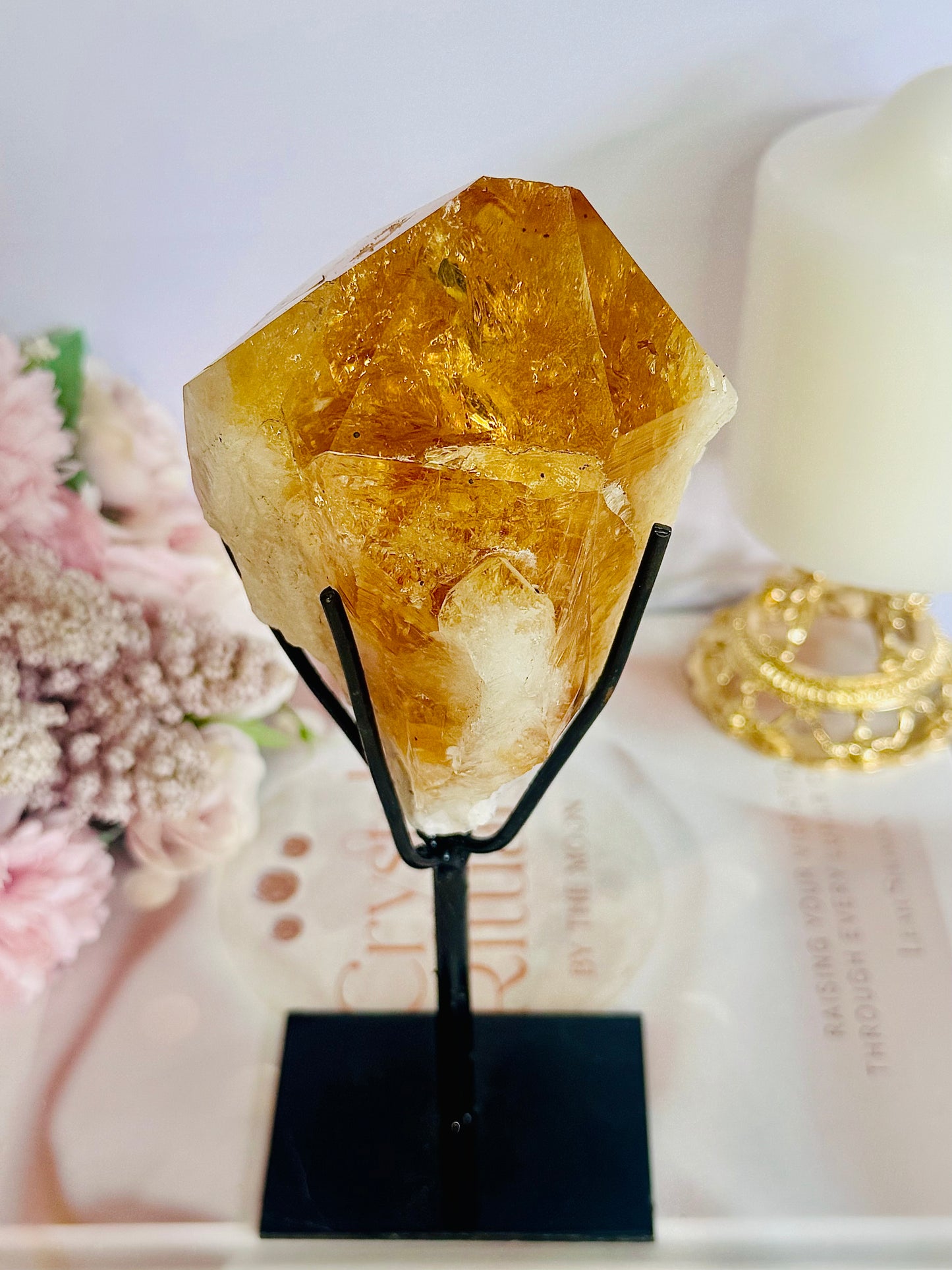 Incredible Large Citrine Freeform Full Of Rainbows On Custom Stand (Heat Treated)