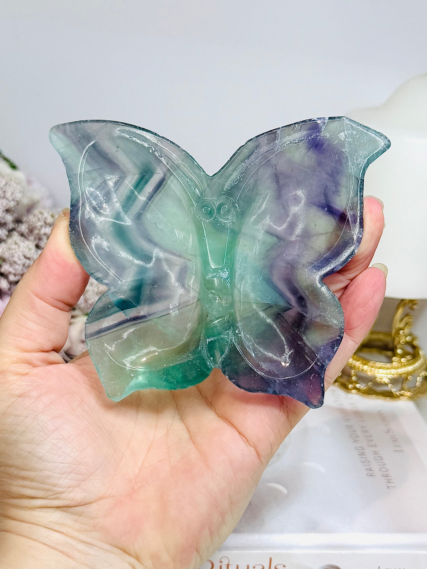 Rainbow Fluorite Butterfly Dish 9cm