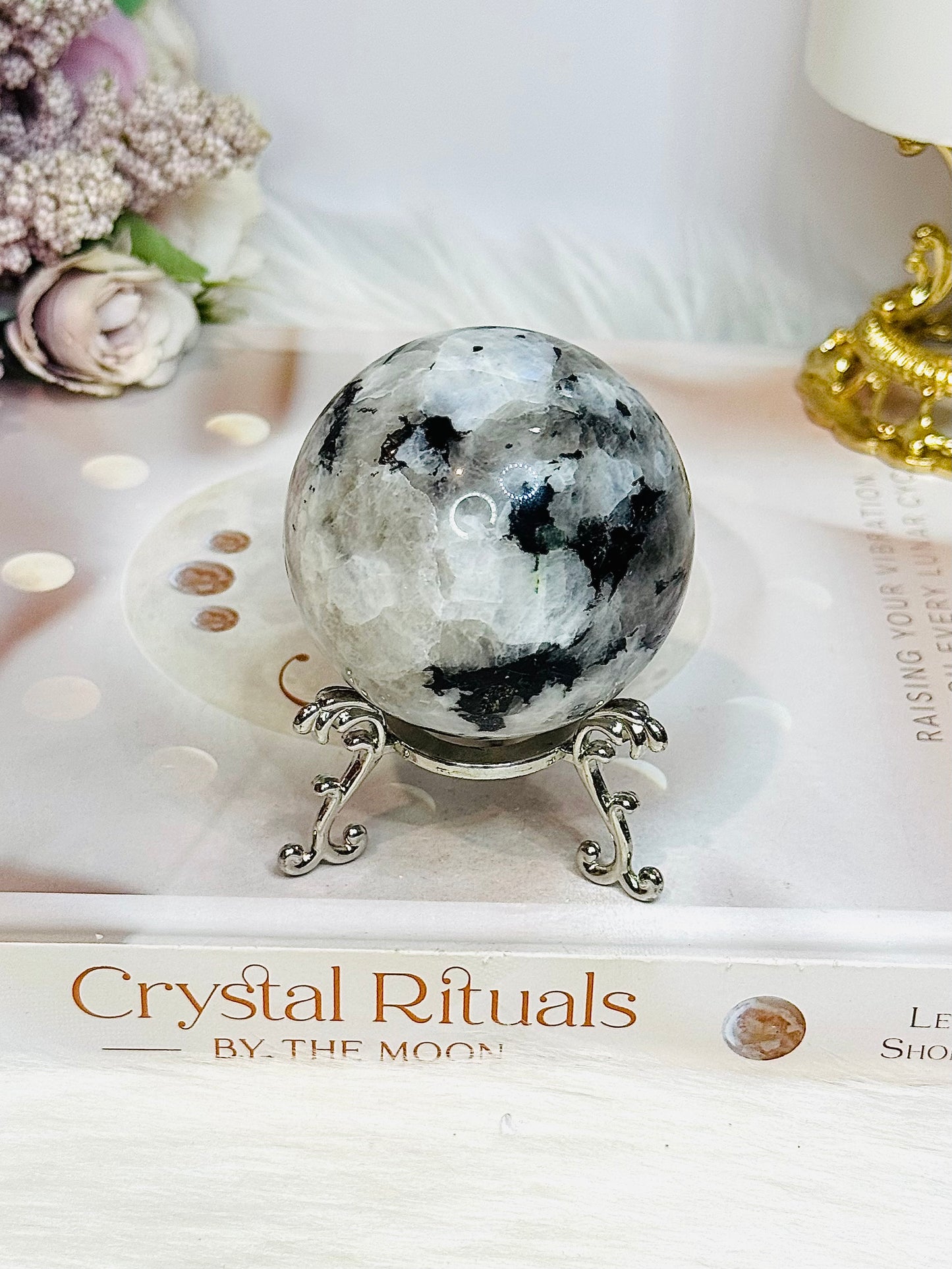 Rainbow Moonstone Sphere on Stand 237g