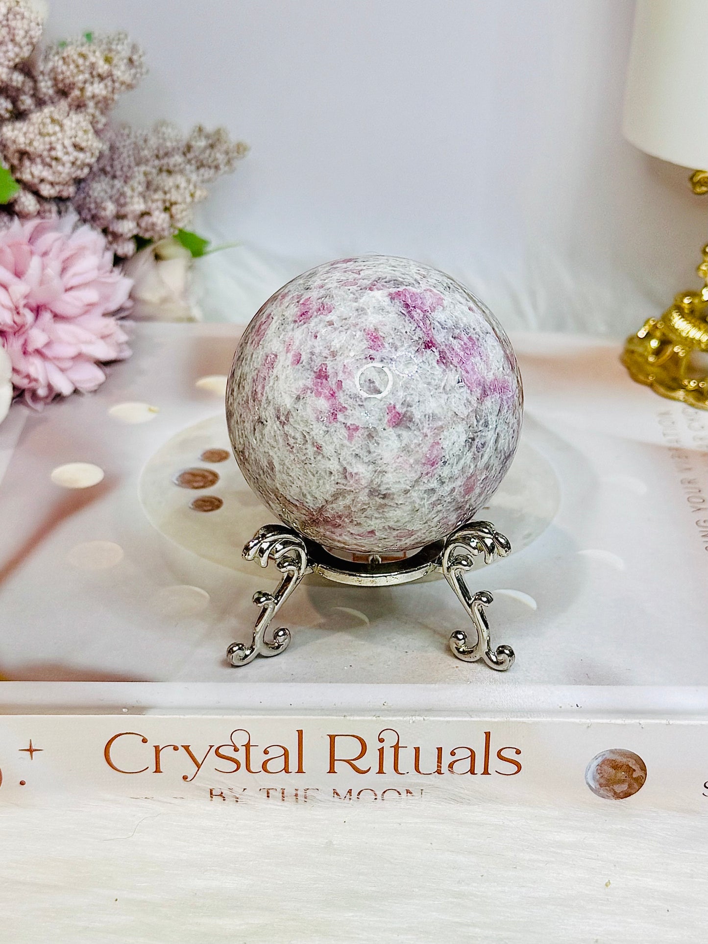 Pink Tourmaline Sphere on Stand 243g