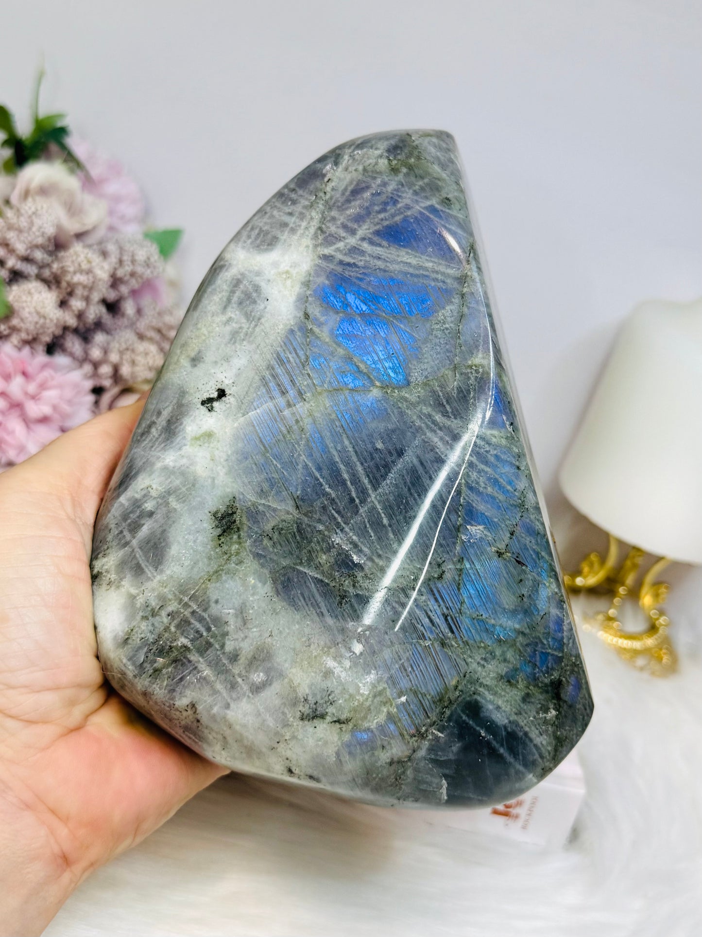 Large Natural Polished Labradorite Freeform 1.29KG 15.5cm (Flash is all purple not blue)