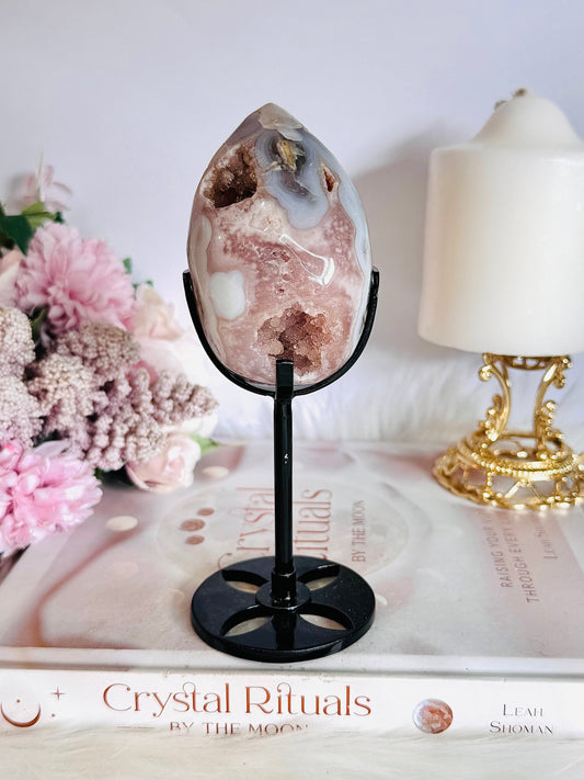 Gorgeous Druzy Pink Amethyst Agate Egg on Stand 16.5cm