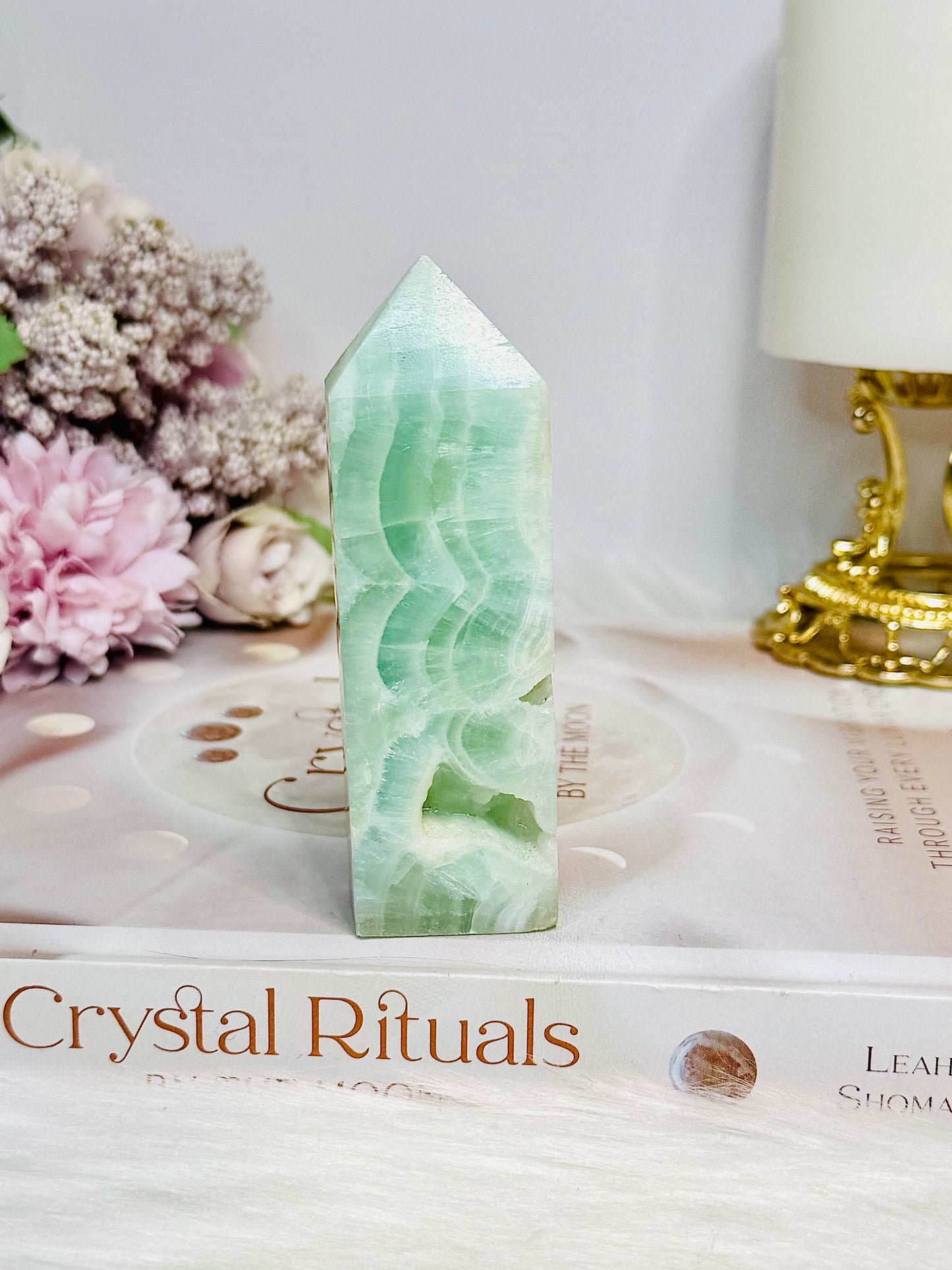 Pistachio Calcite Druzy Tower 9cm