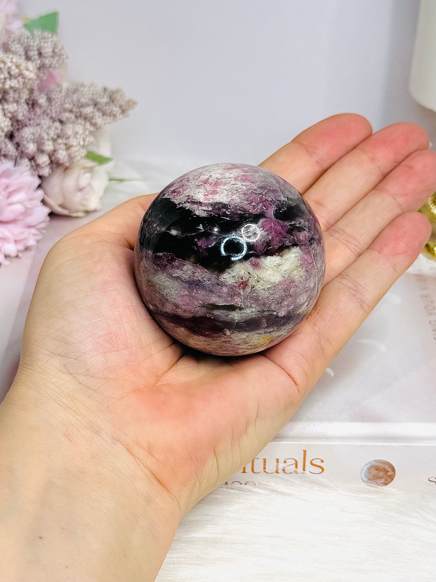 High Grade Pink Tourmaline Sphere On Stand 280g