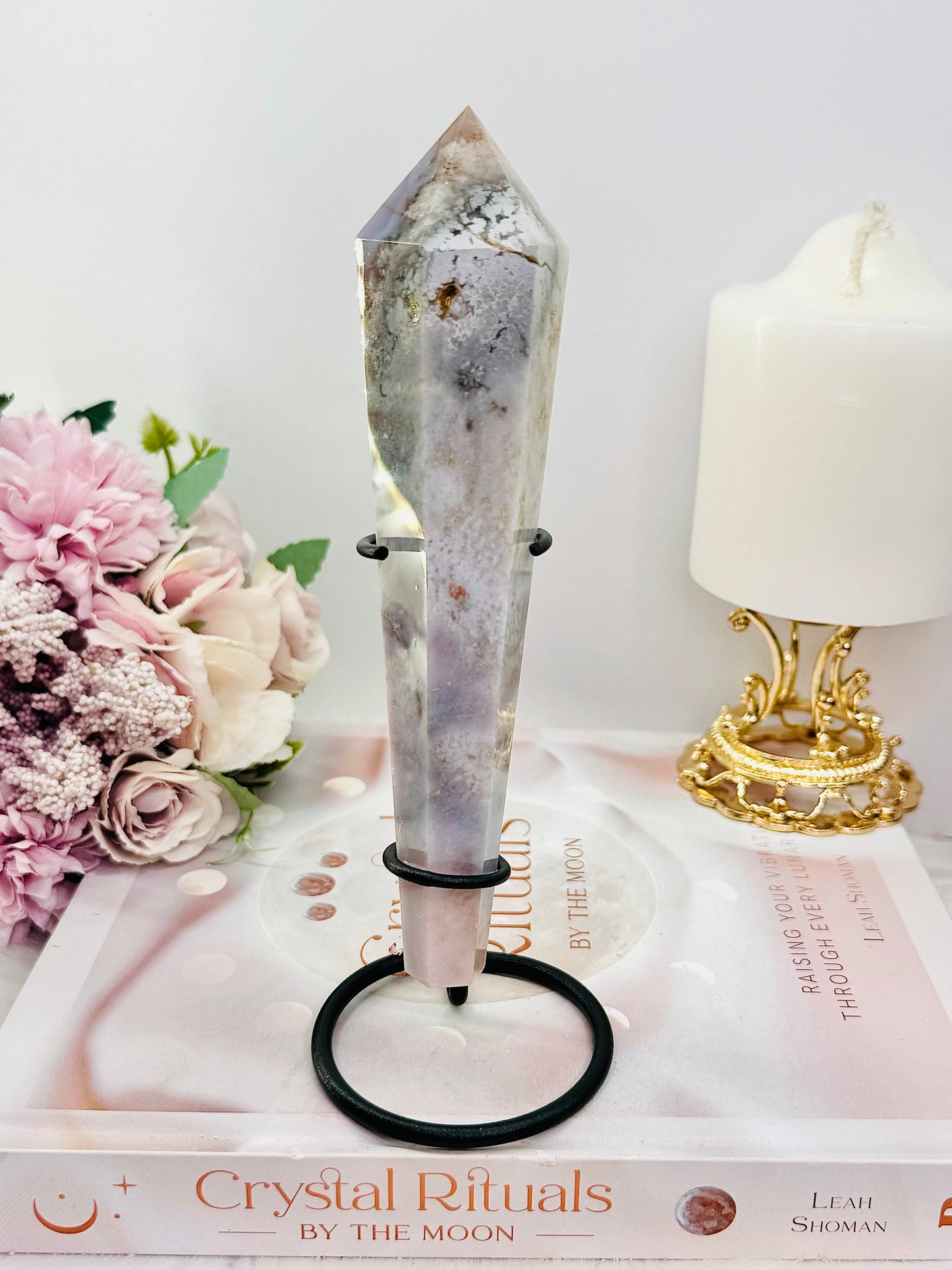 Beautiful Tall Natural Agate Carved Wand | Tower 18cm Tall Including Stand