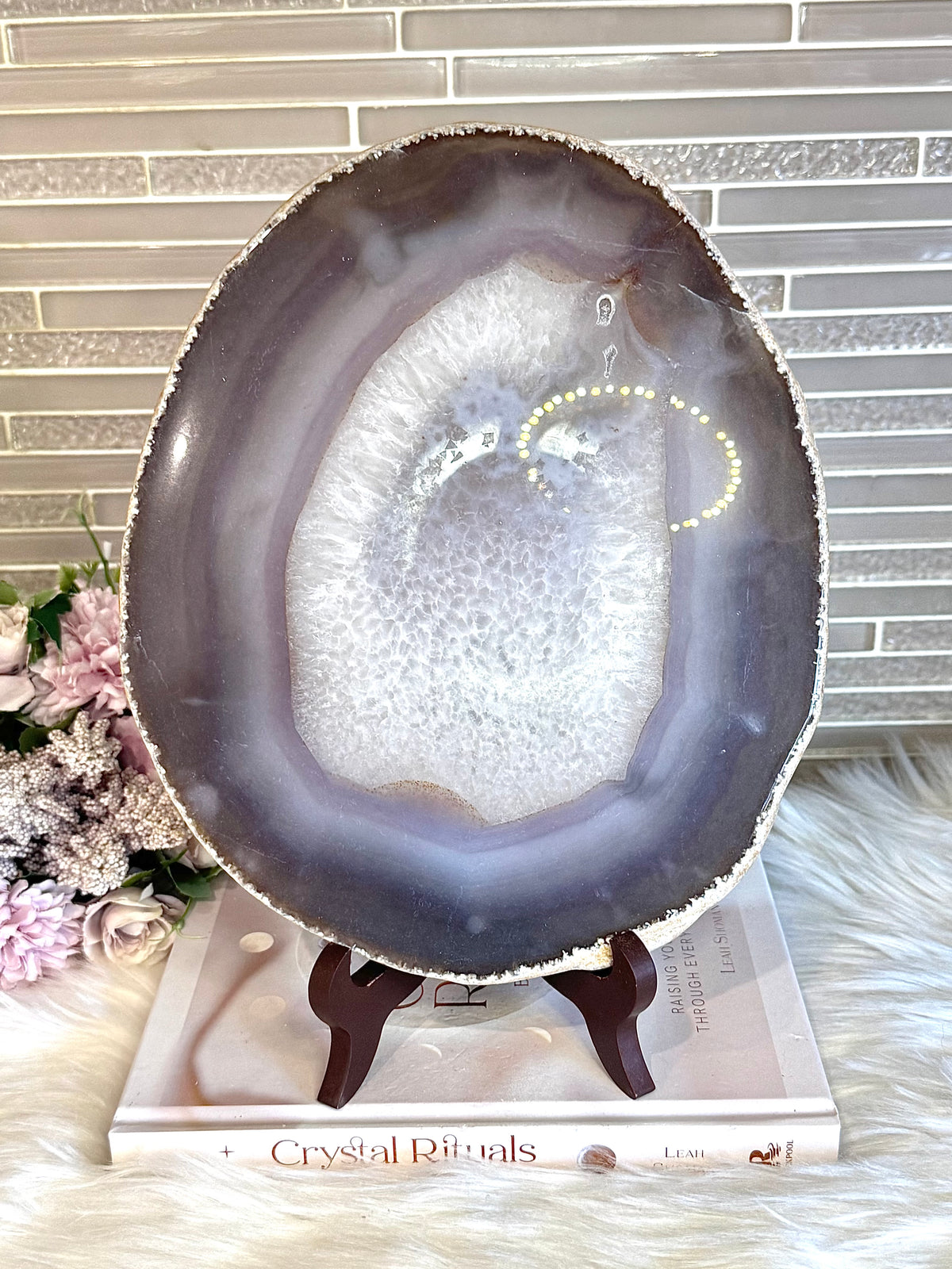 Huge Agate Polished Druzy Slab on Stand 26cm 1.65KG