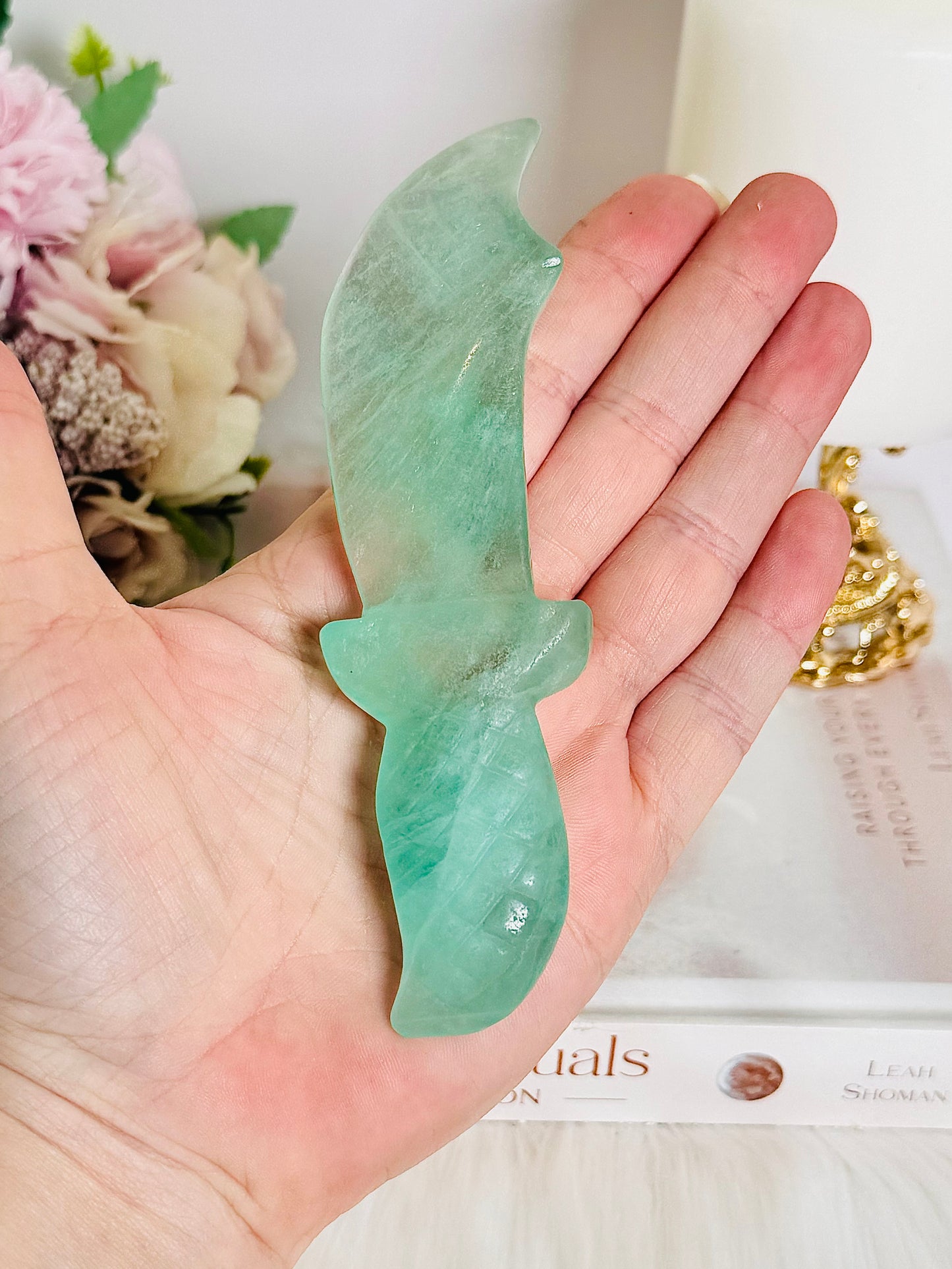 Beautifully Carved Green Fluorite Knife 13cm