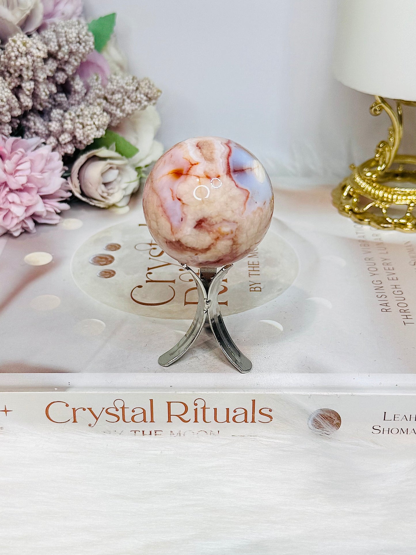 Flower Carnelian Sphere On Stand 110g