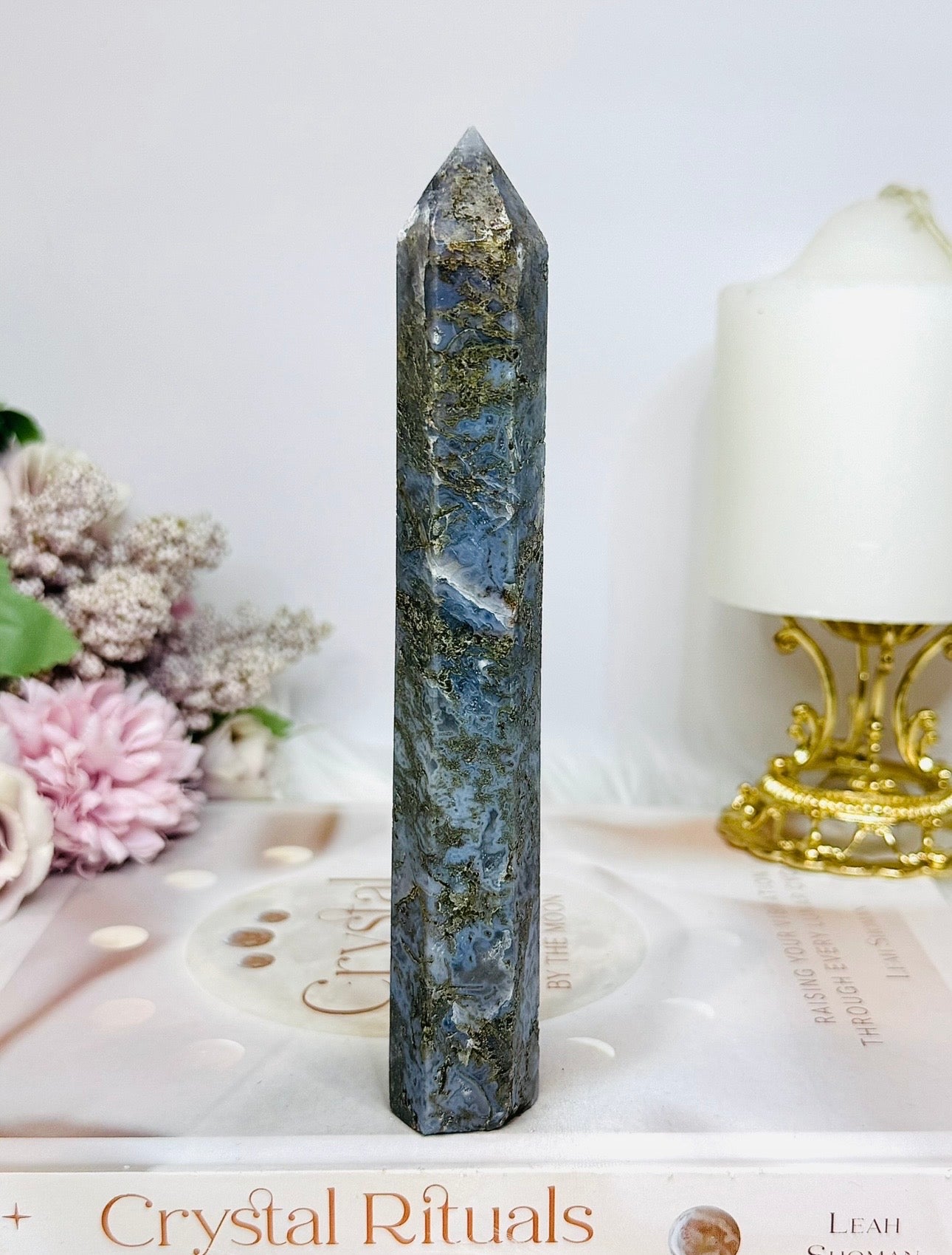 Blue Moss Agate Druzy Tower 17cm