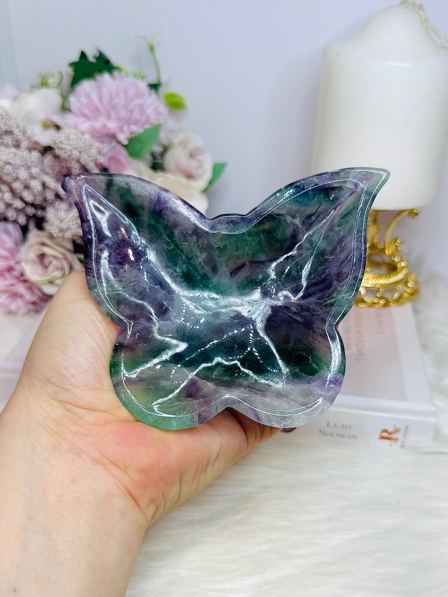 Fluorite Carved Butterfly Bowl 20cm