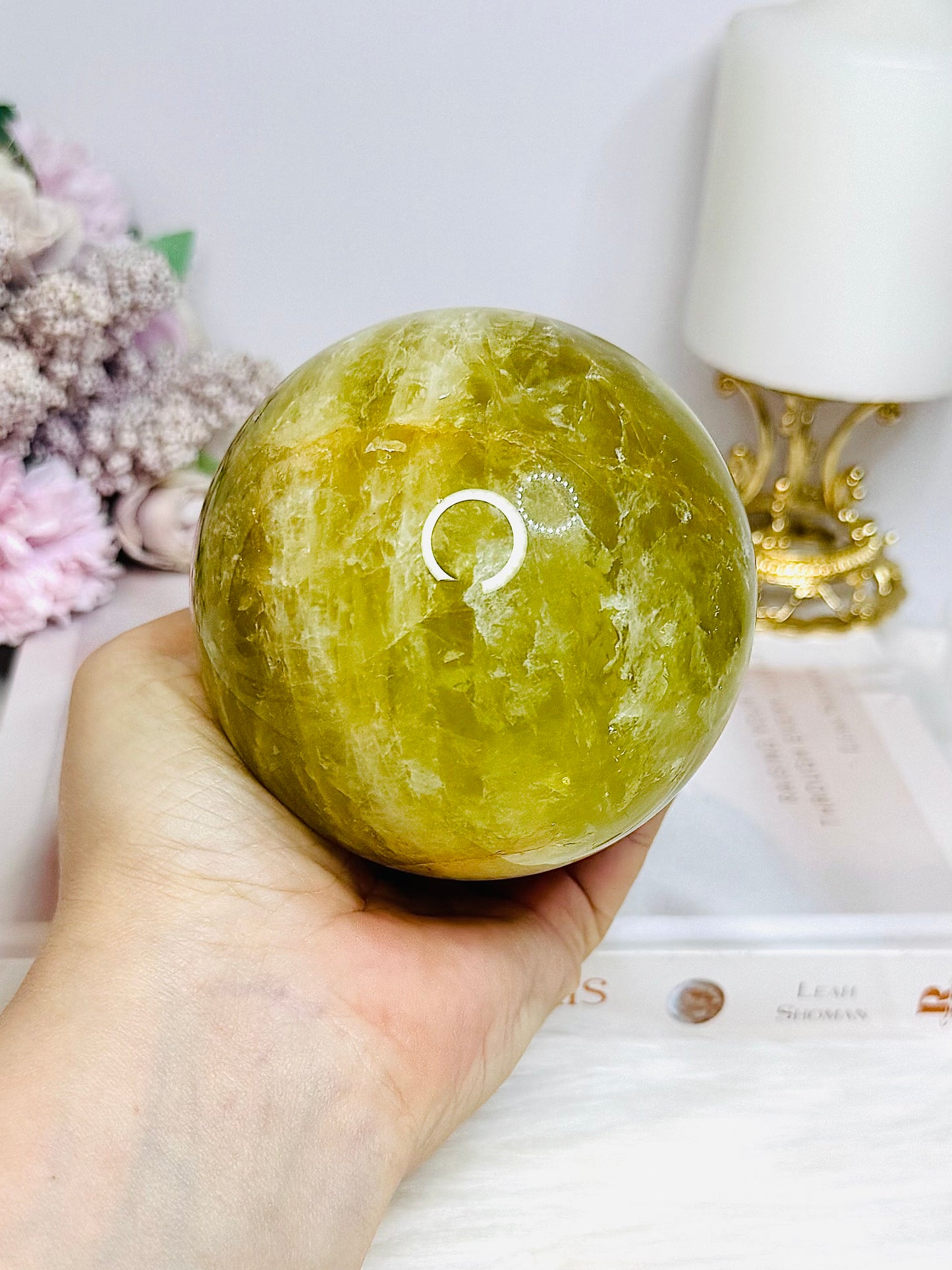 Large Citrine Sphere With Rainbows (heat treated) On Stand 870g