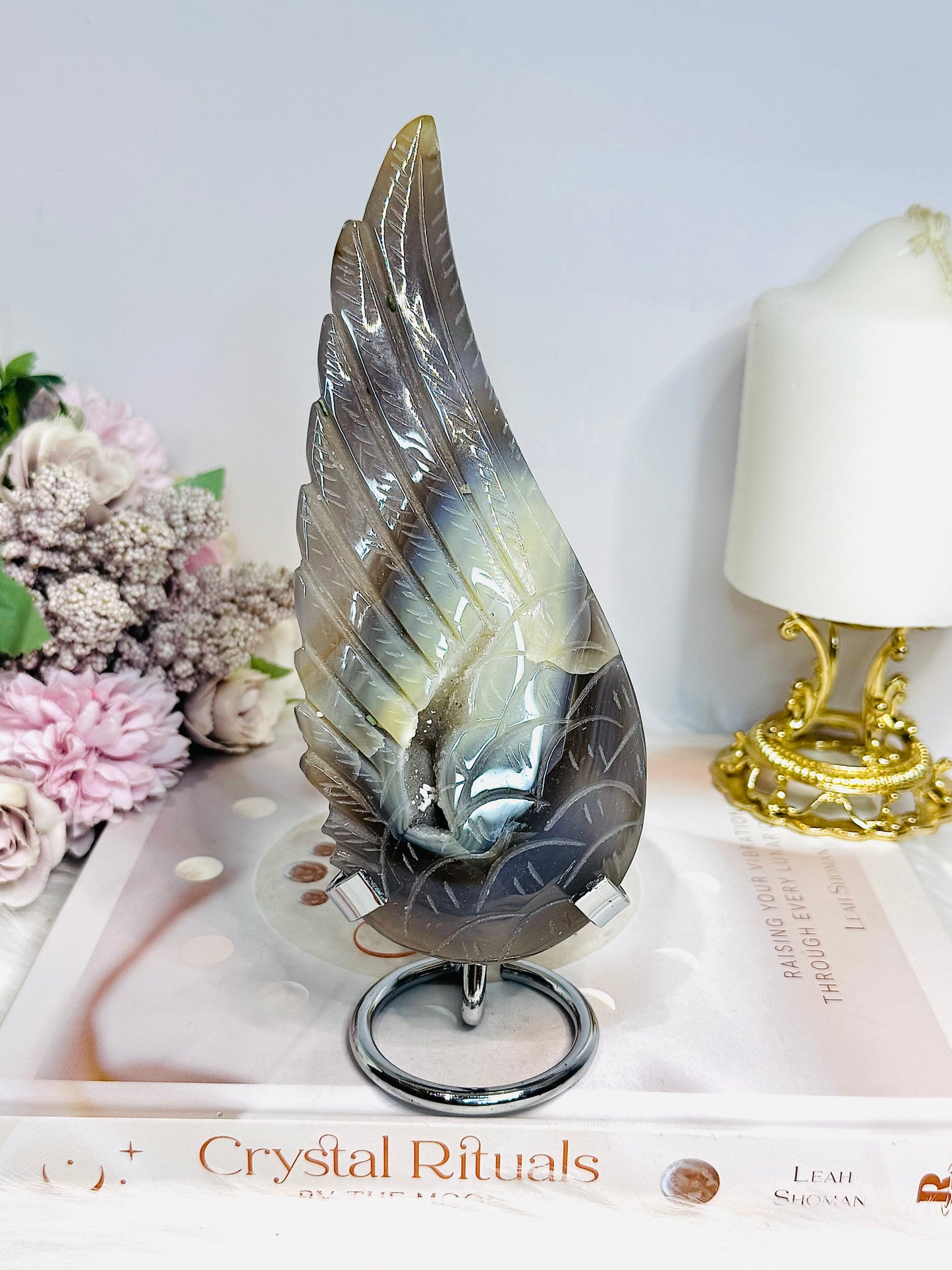 Large Druzy Angel Agate Wing on Stand 17cm