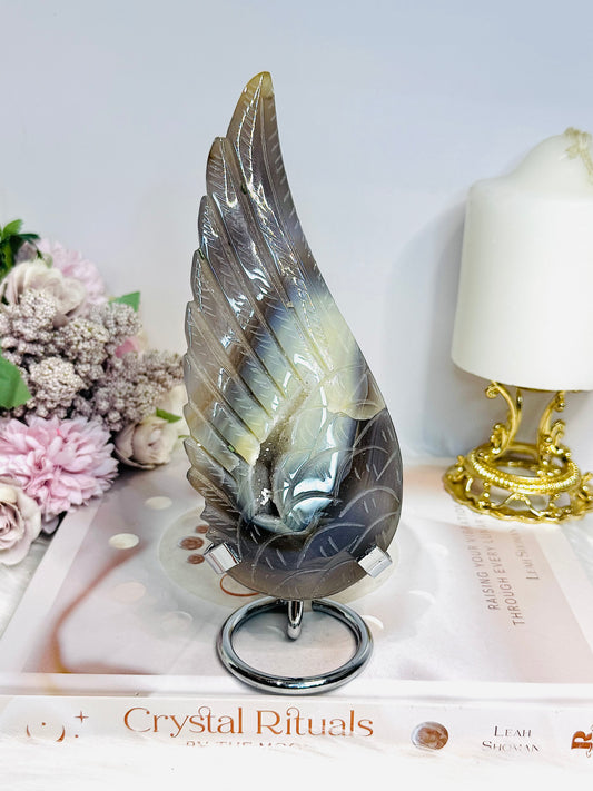 Large Druzy Angel Agate Wing on Stand 17cm