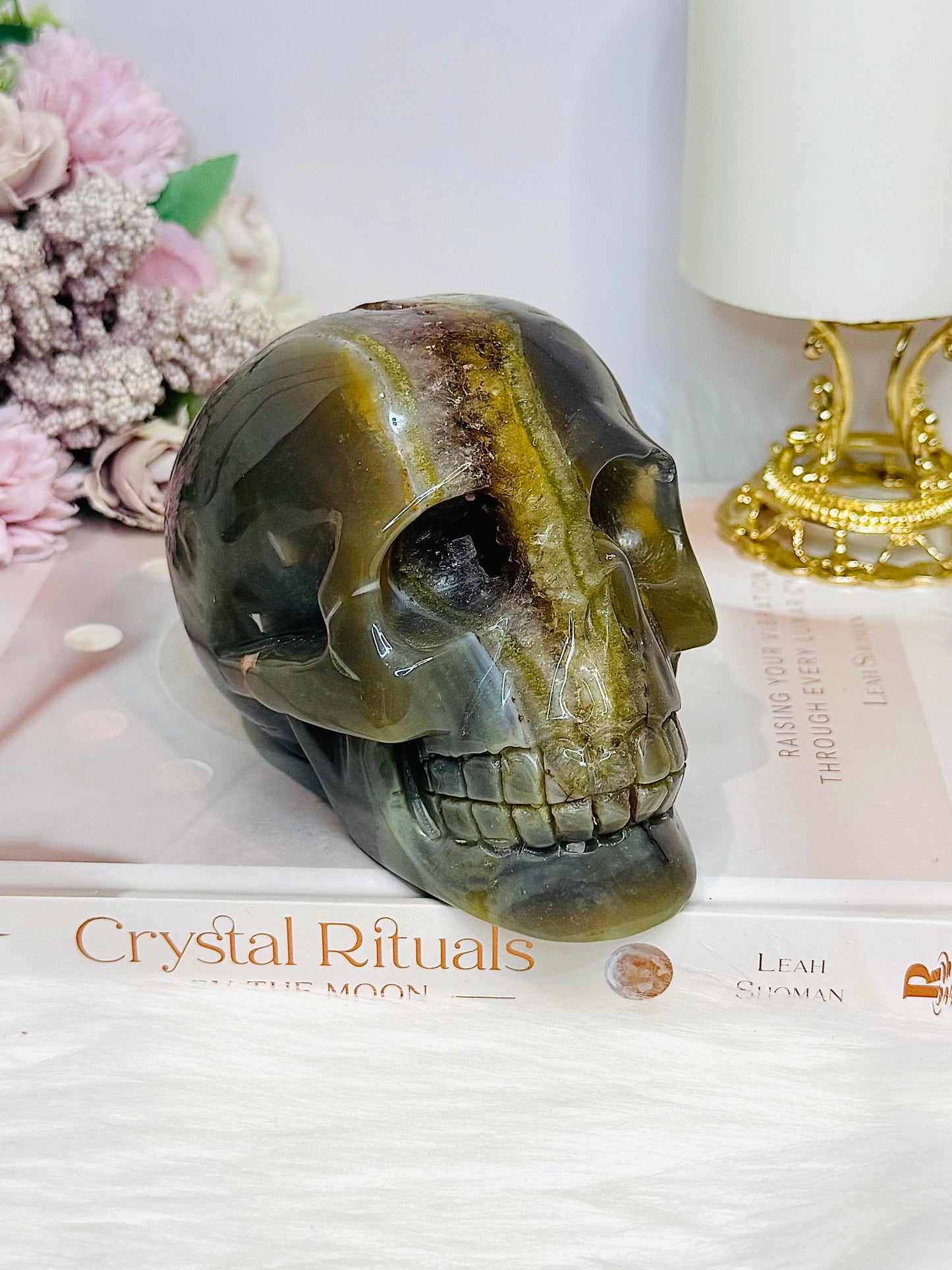 Large Druzy Amethyst X Agate Carved Skull 13cm 1.09KG