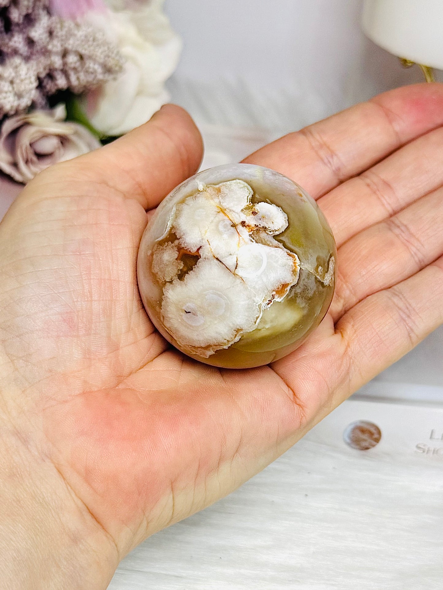 Druzy Flower Agate Sphere on Stand 136g