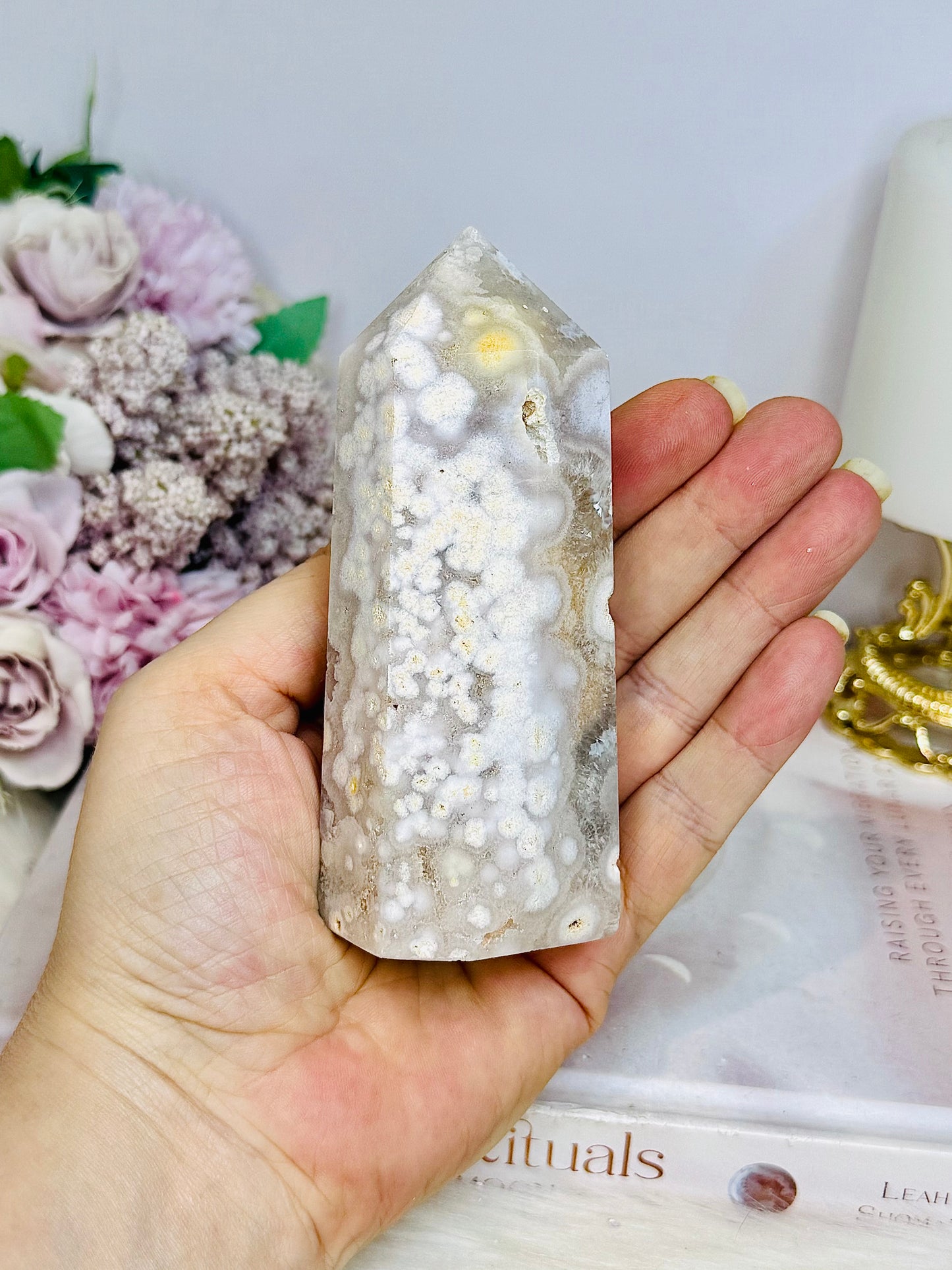 Green Flower Agate Chunky Druzy Tower 10.5cm 282g
