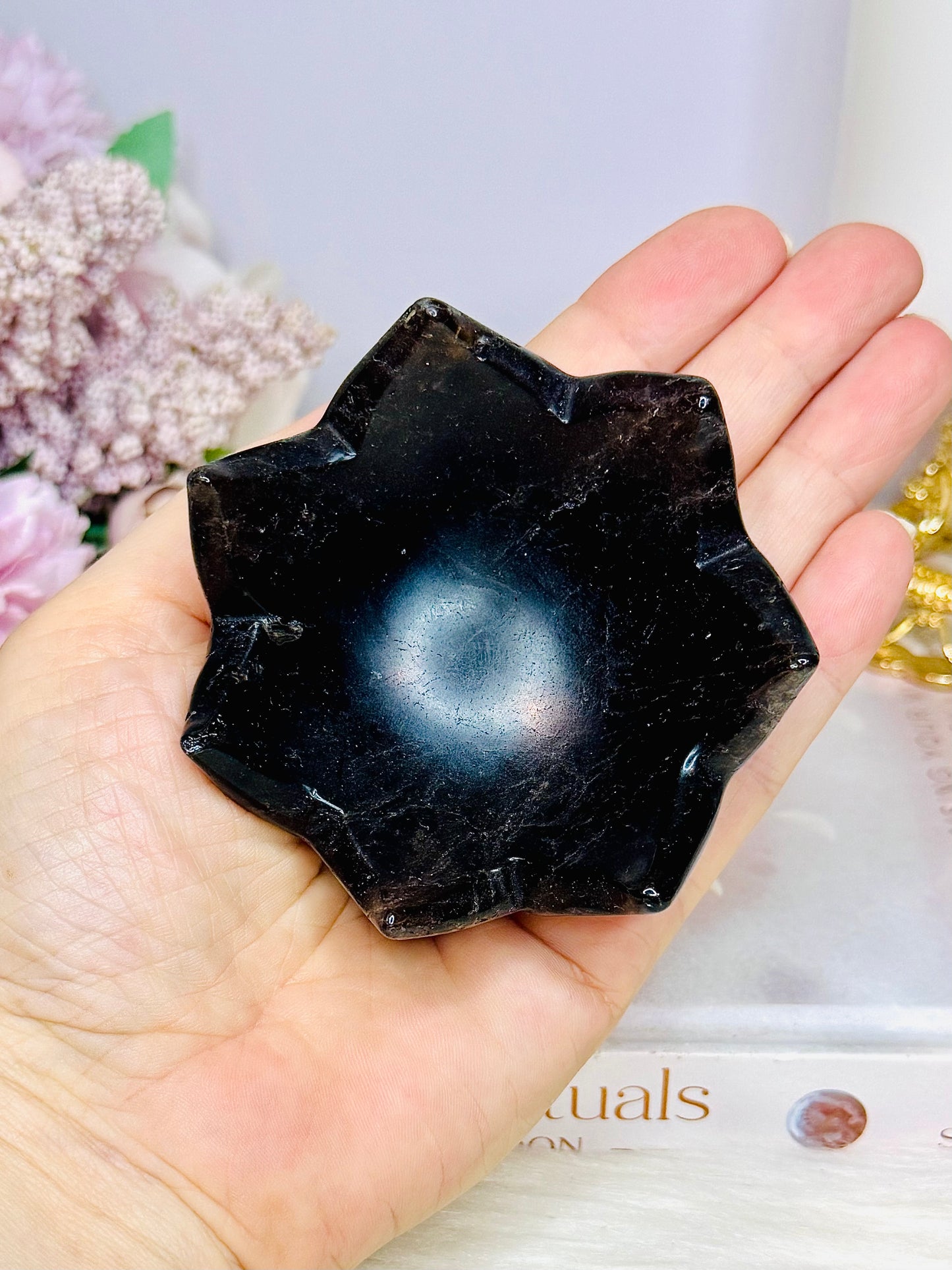 Smokey Quartz Carved Lotus Bowl 7.5cm