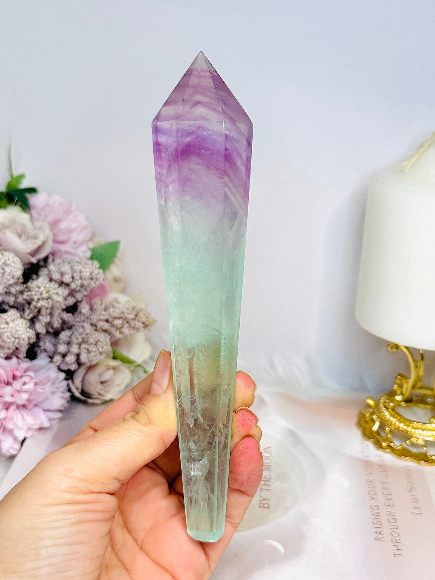 Watermelon Fluorite Wand | Tower with Rainbows  17.5cm