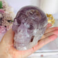 Huge 991gram High Grade Amethyst Carved Skull with Rainbows