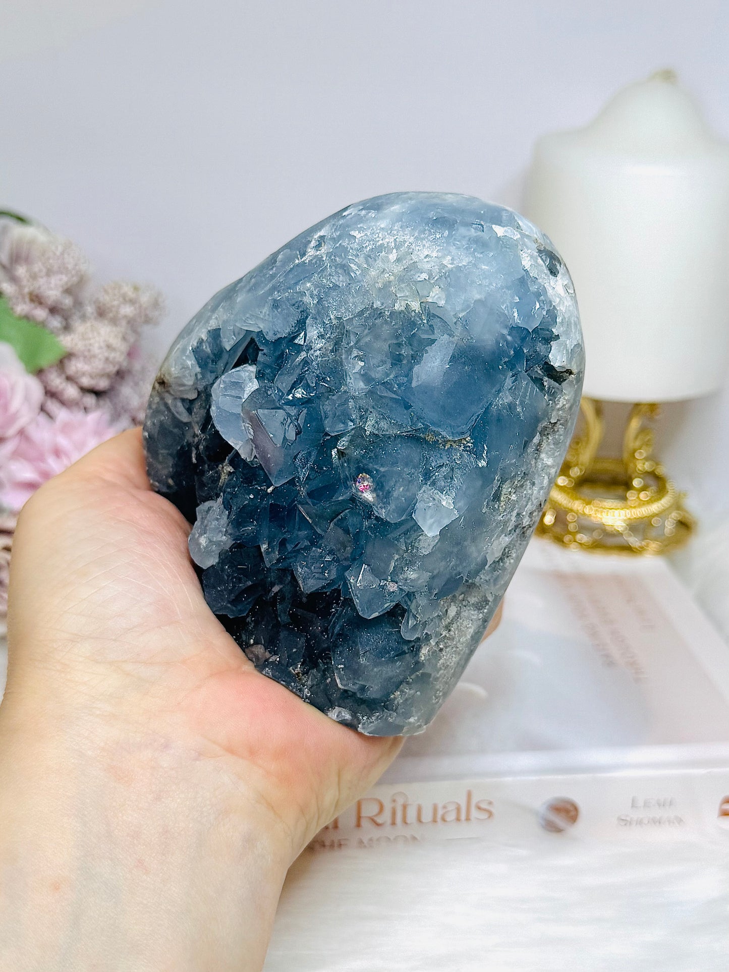 Deep Blue Celestite Cluster Heart 1.5KG 10.5cm