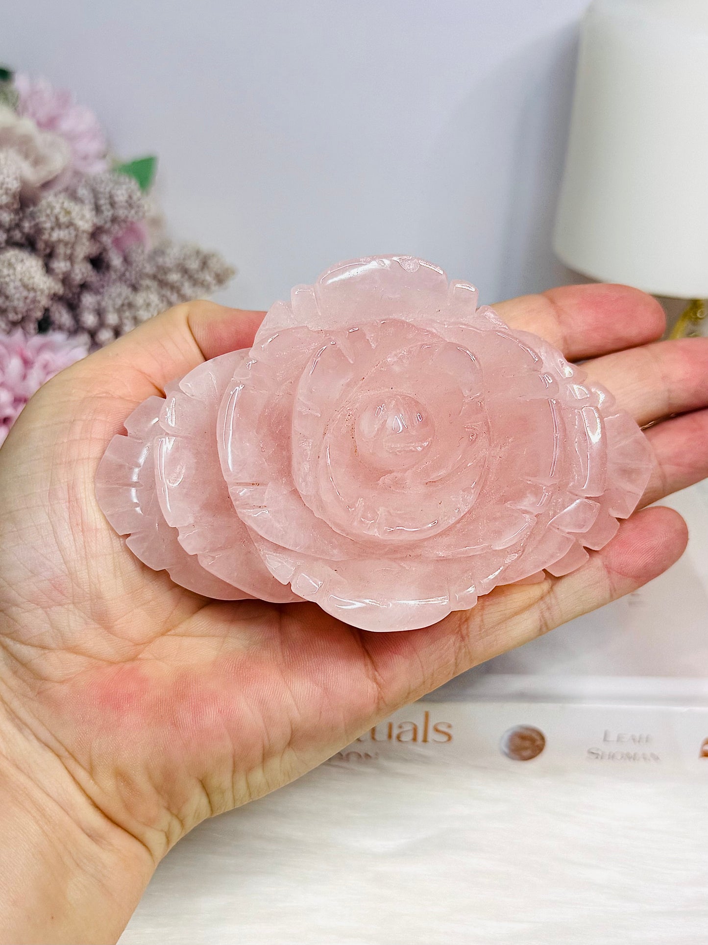 Large Rose Quartz Carved Rose 11cm