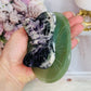 Large Rainbow Fluorite Carved Butterfly On Green Aventurine Lillypad / Leaf 10cm