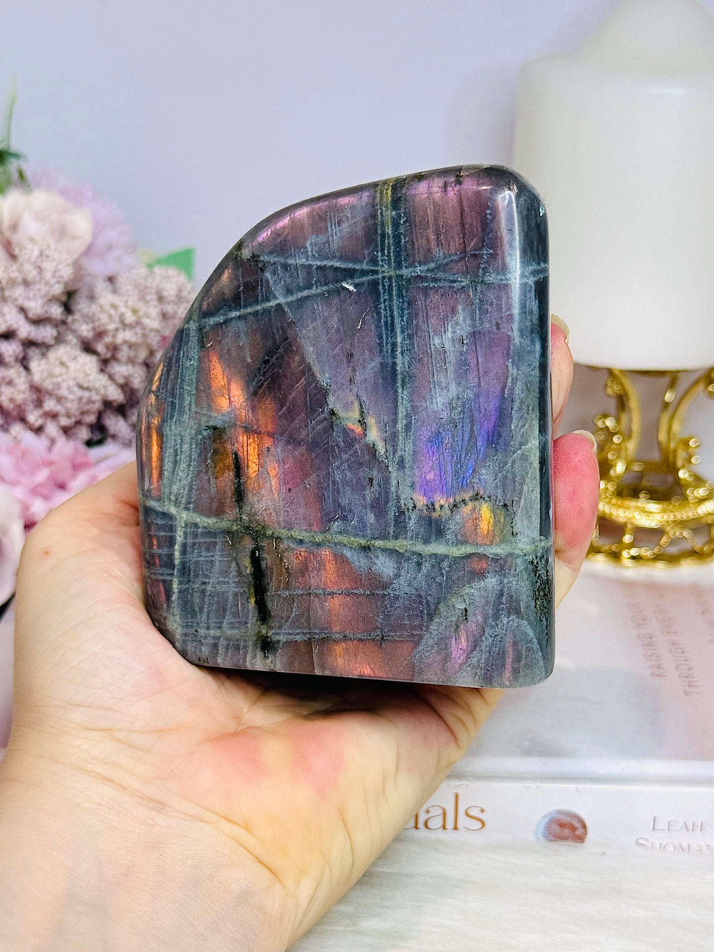 Labradorite Freeform with Pink & Purple Flash 9cm 475g
