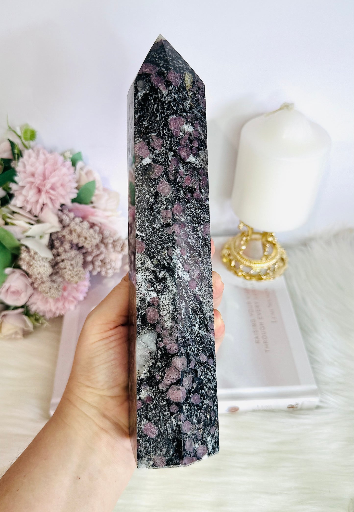 Huge Black & Pink Tourmaline In Matrix Chunky Tower 24cm 1.2KG