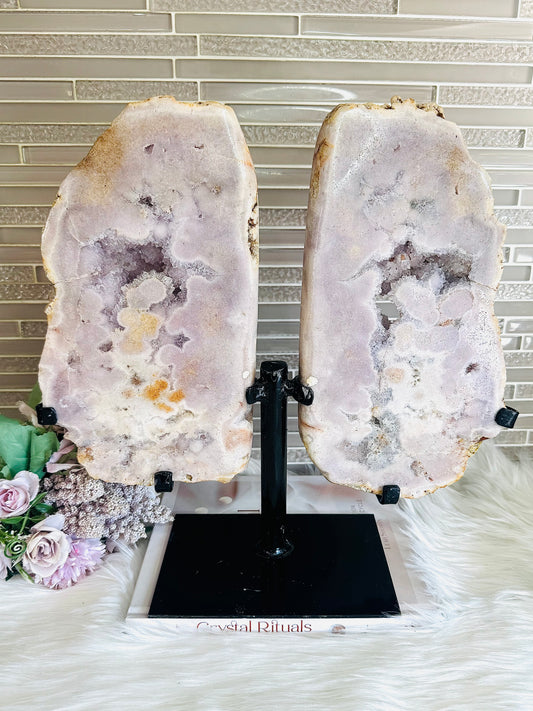 Statement Piece ~ Huge Pink Amethyst Druzy Chunky Butterfly Wings On Stand 33cm x 34cm 4.2KG