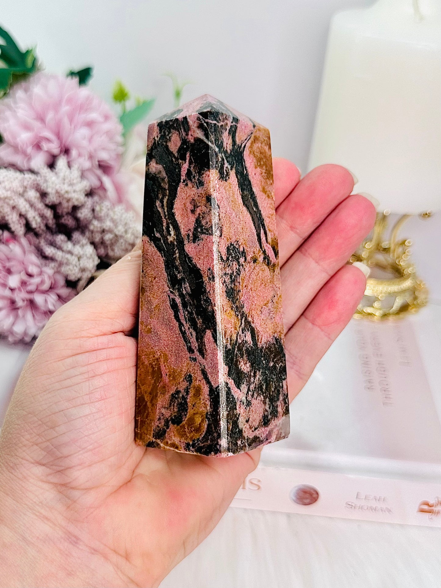 Absolutely Beautiful Chunky 11cm 369gram Rhodonite Polished Tower