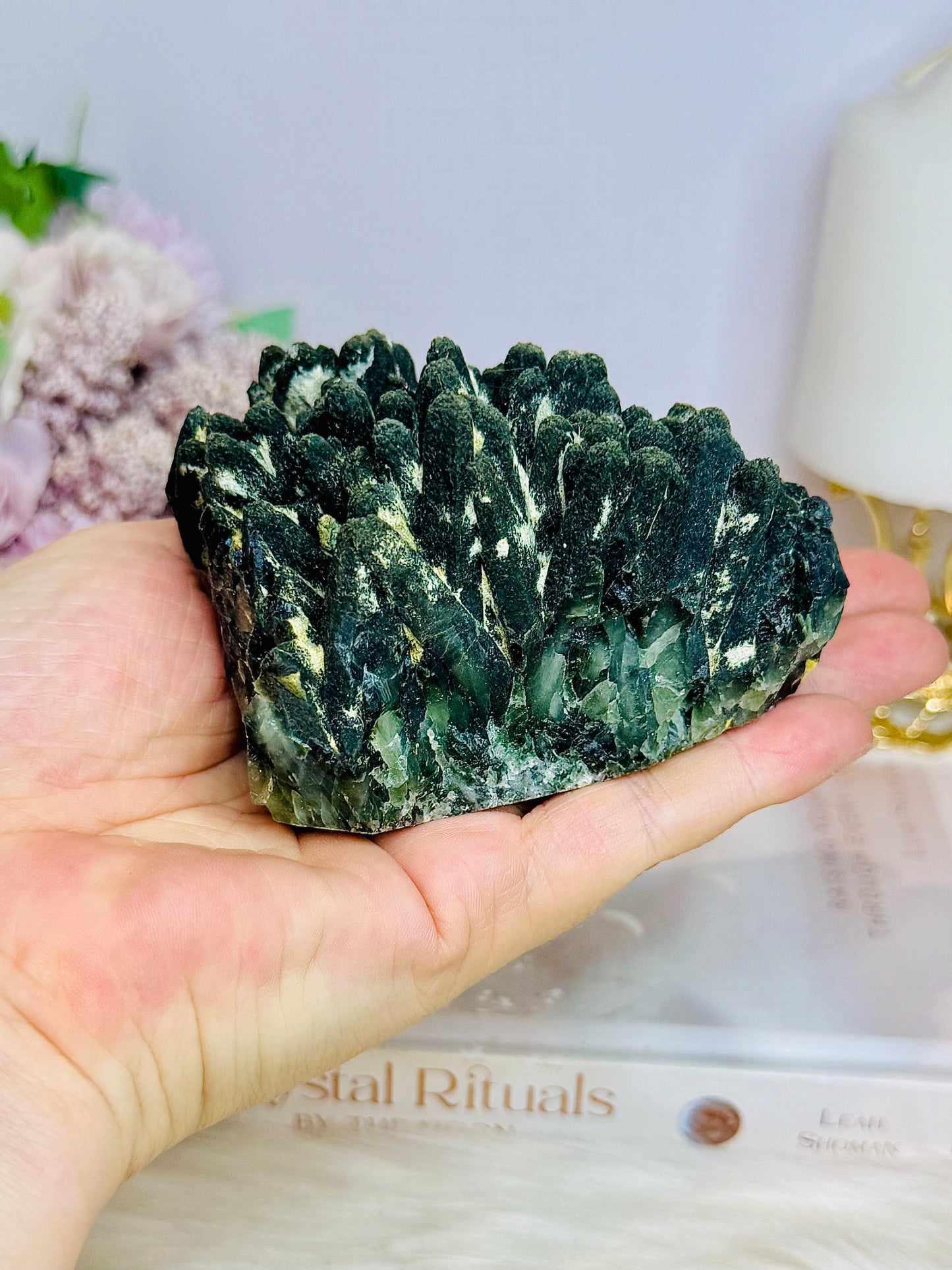 A Collectors Piece ~ Rare High Grade Green Hedenbergite Quartz Crystal Cluster 9.5cm 367g