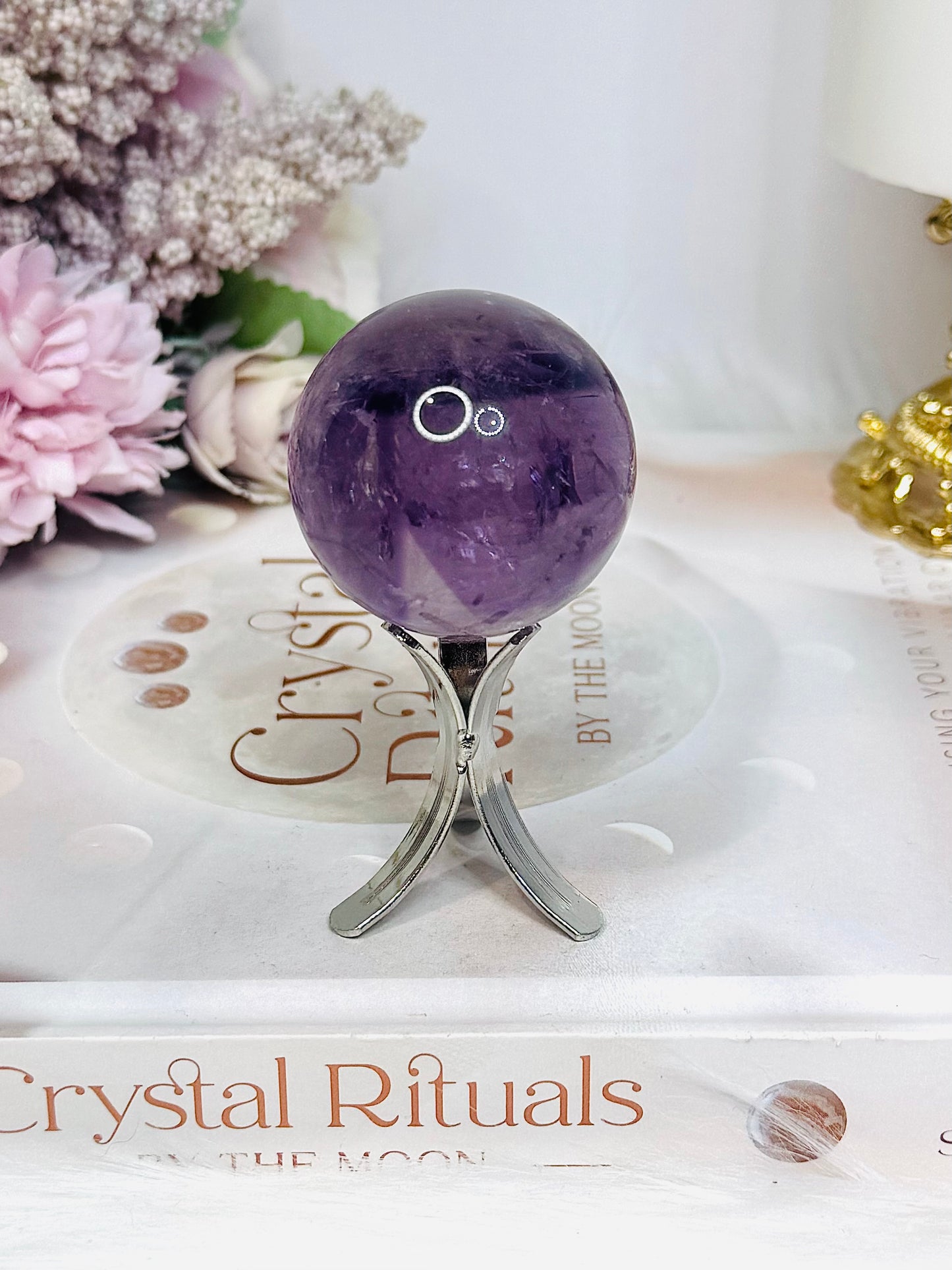 High Grade Amethyst Phantom Sphere on Stand 90g