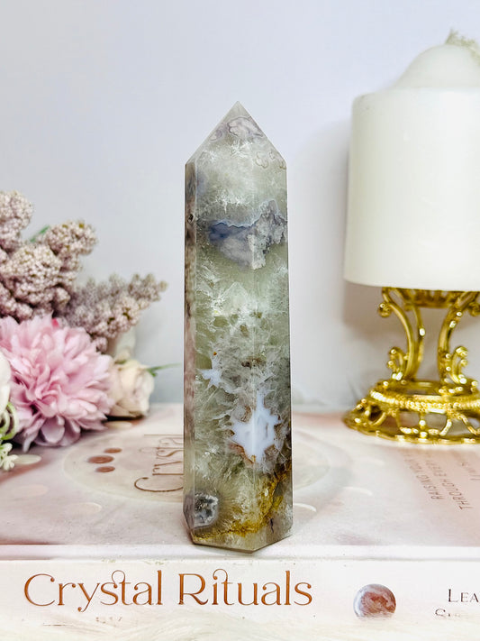 Green Flower Agate Tower 12.5cm