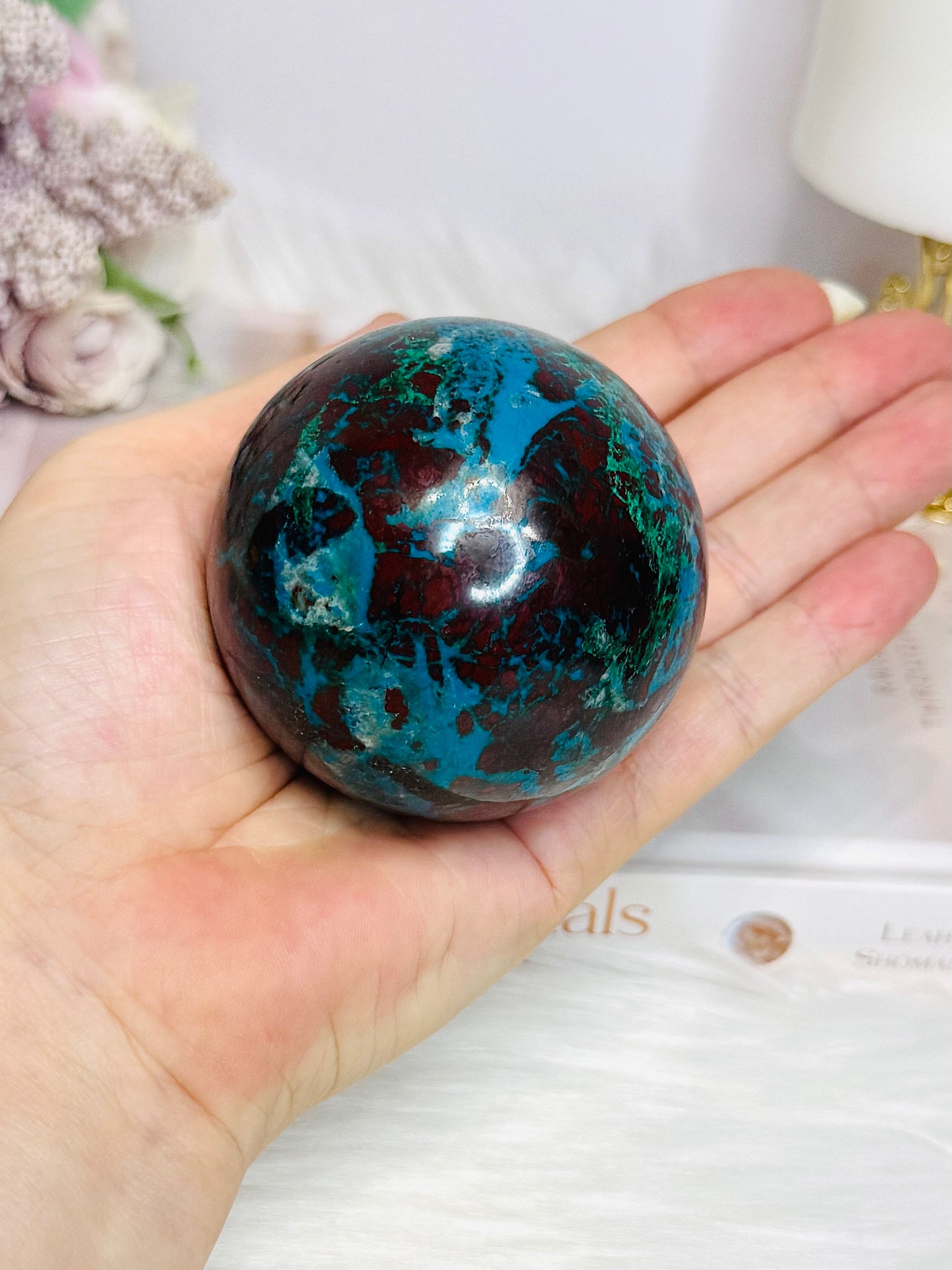 Natural Chrysocolla With Shattuckite Sphere on Stand 356g