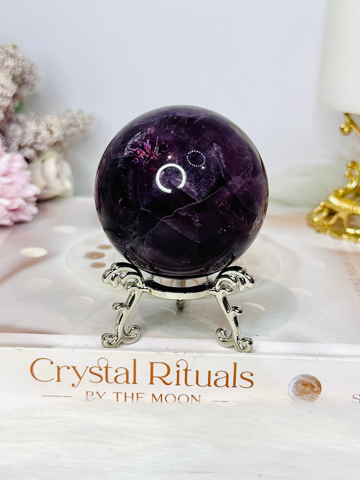 Large High Grade Purple Fluorite Sphere with Rainbows 336g