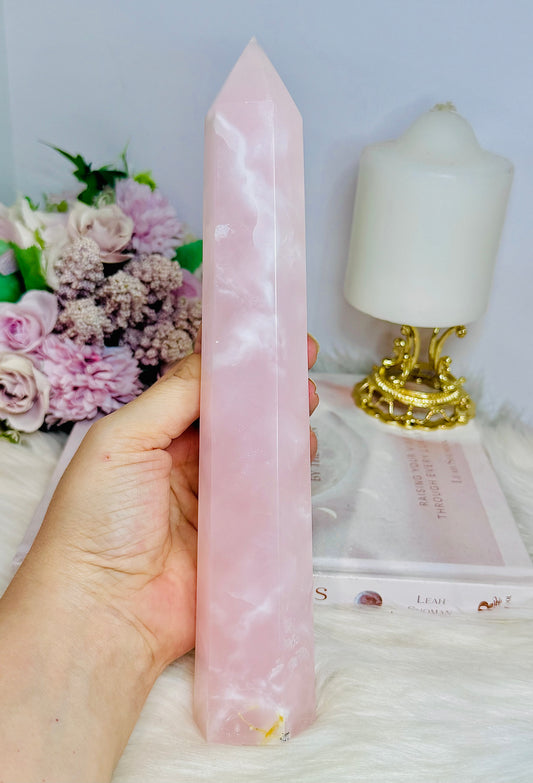UV Reactive Pink Mangano Calcite Tower | Generator 24cm