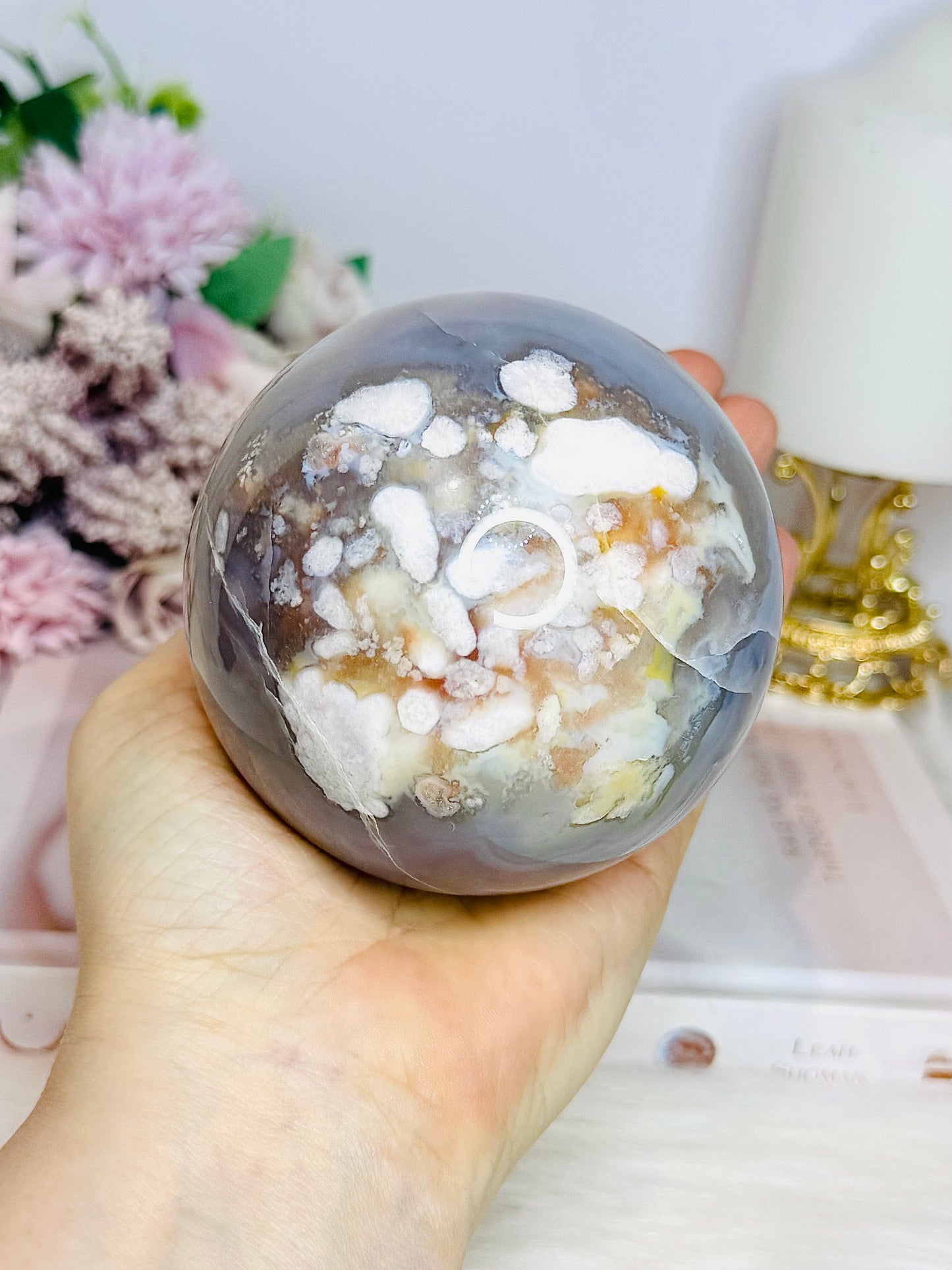 Large Flower Agate Sphere On Stand 848g