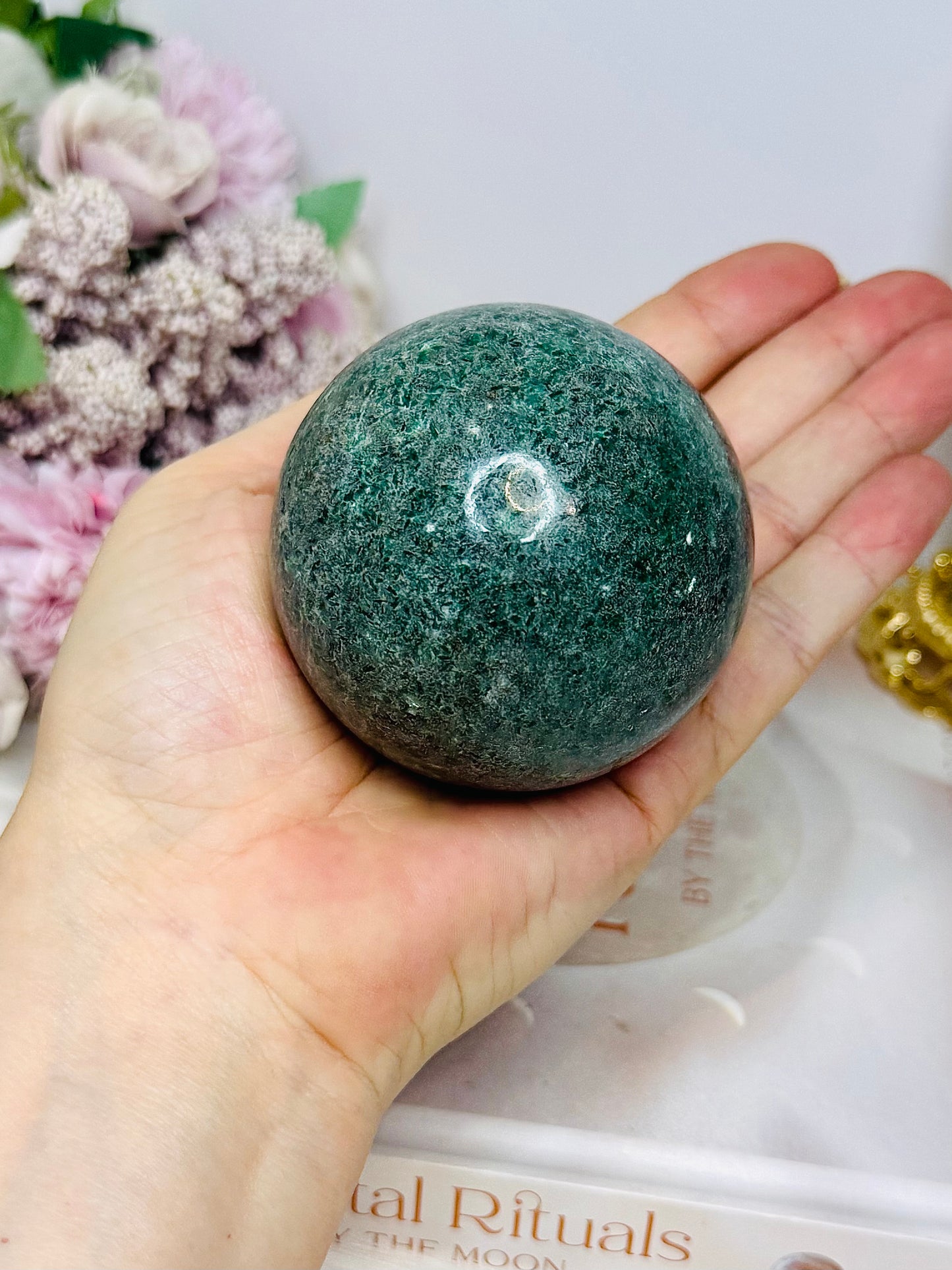 Large Green Fuchsite Sphere on Stand 380g