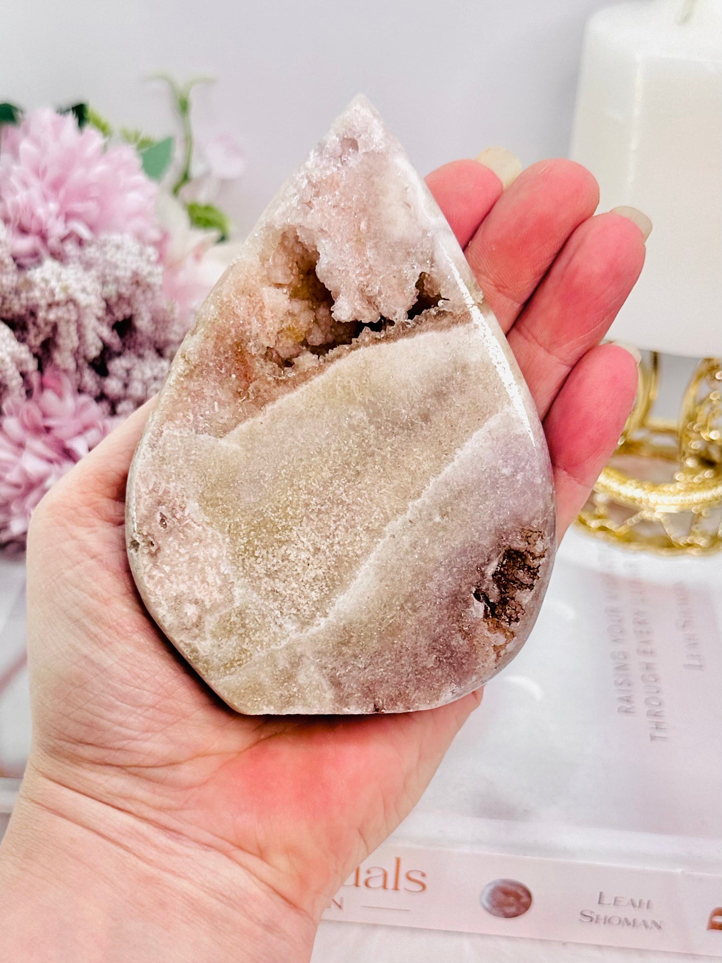 Gorgeous 11.5cm Druzy Pink Amethyst Carved Flame | Freeform