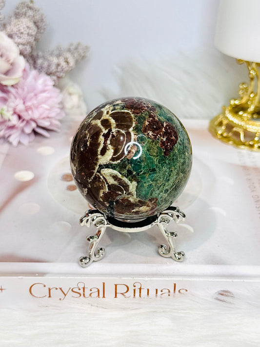 Green Sakura Agate Sphere On Stand 264g