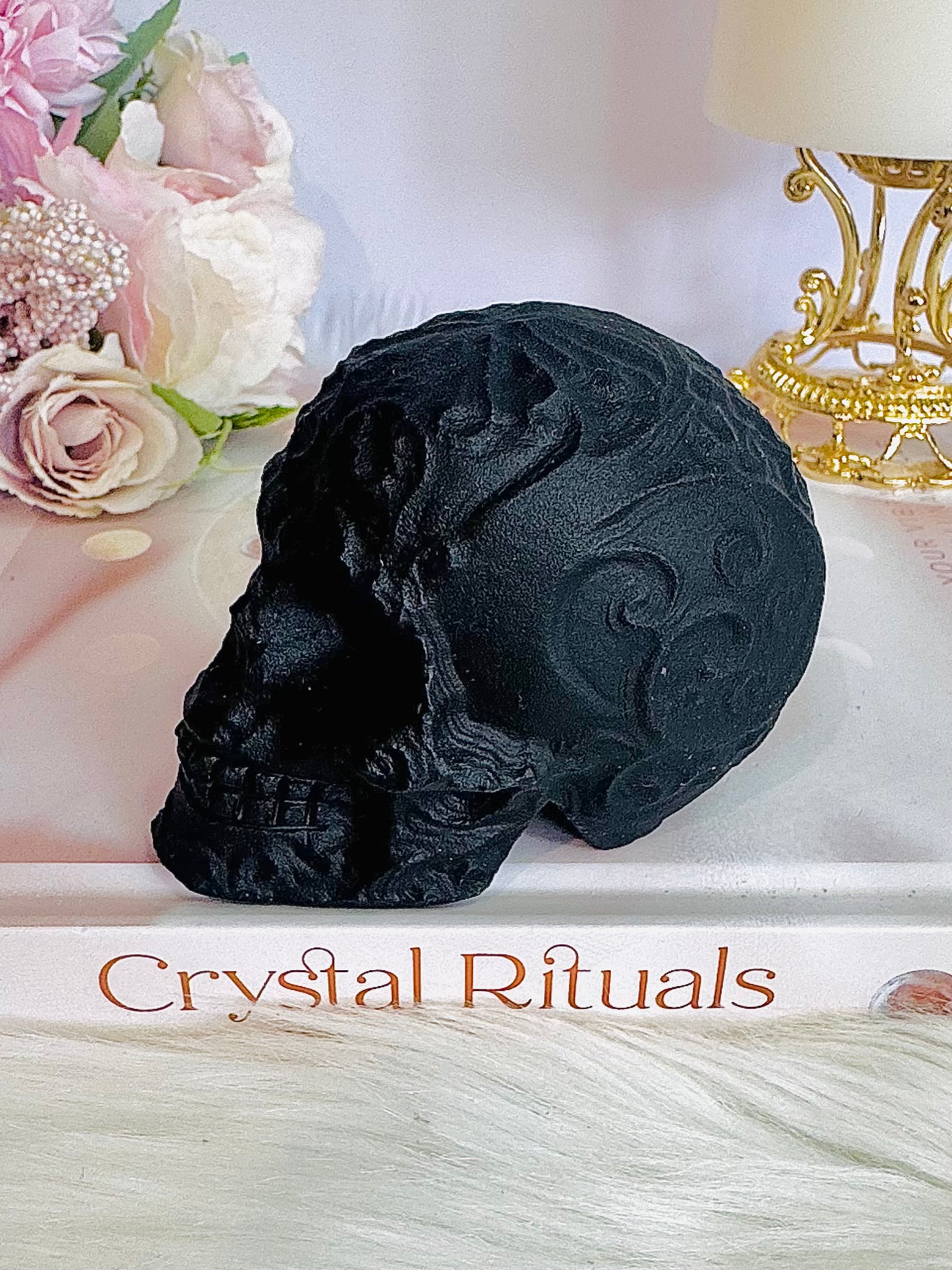 Beautifully Carved Black Tourmaline Skull with a Matt Finish 9cm