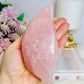 Large Chunky Rose Quartz Carved Leaf Bowl 15cm 410g