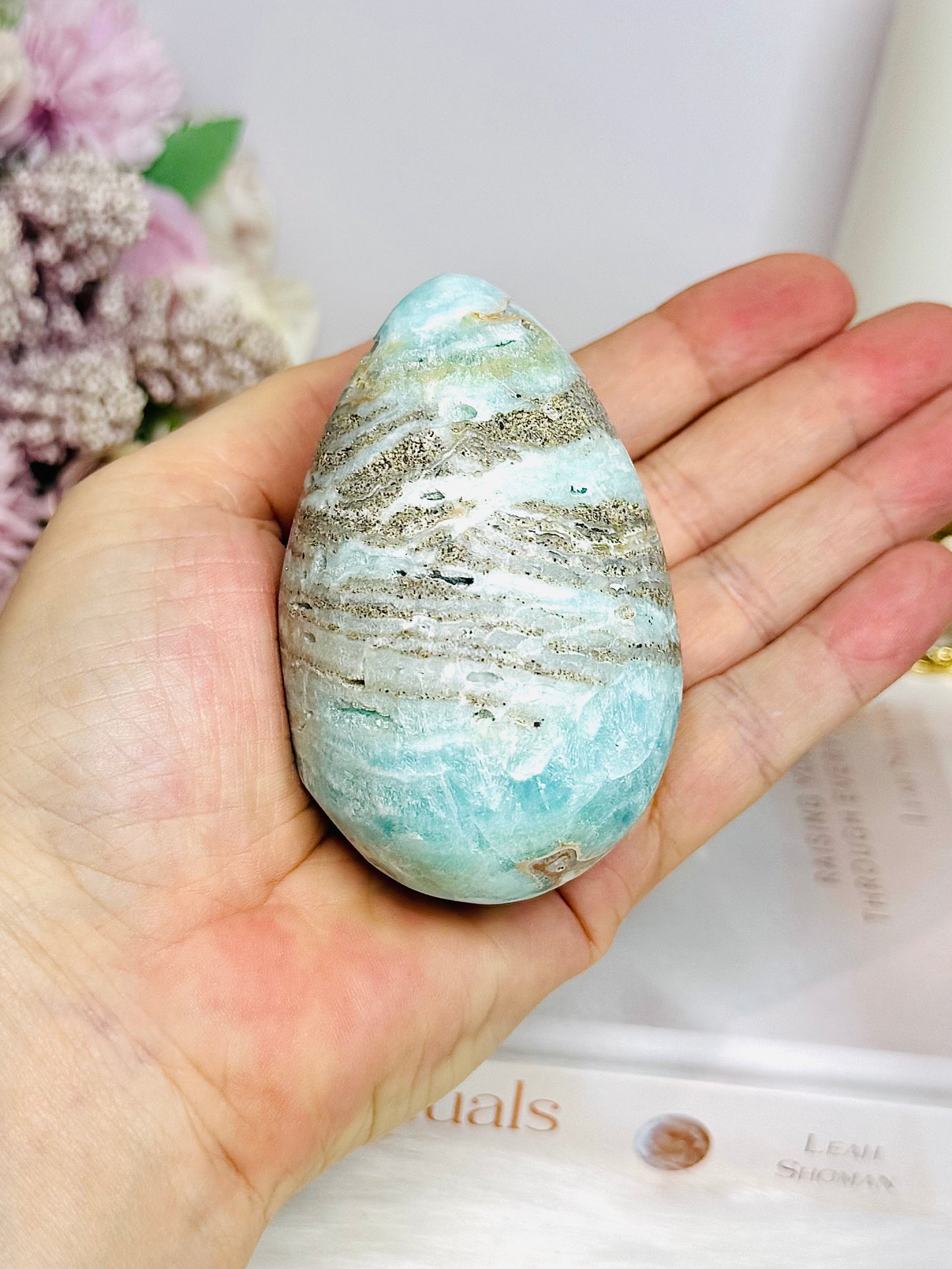 Blue Caribbean Calcite Druzy Egg On Stand 8cm 263g