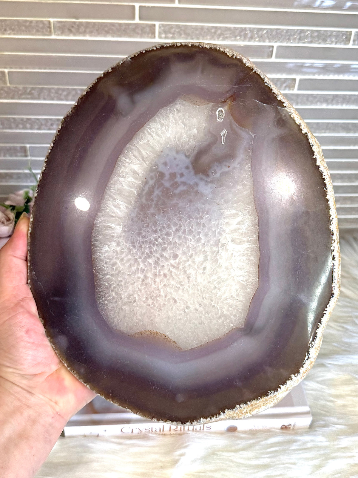 Huge Agate Polished Druzy Slab on Stand 26cm 1.65KG