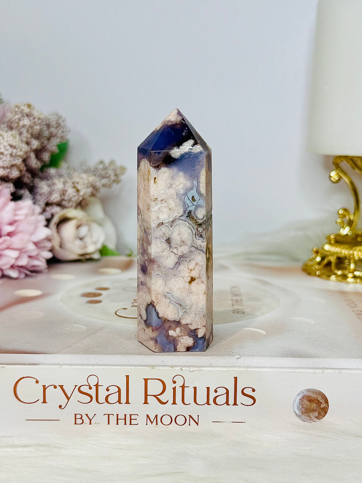 High Grade Blue Flower Agate Tower 8cm