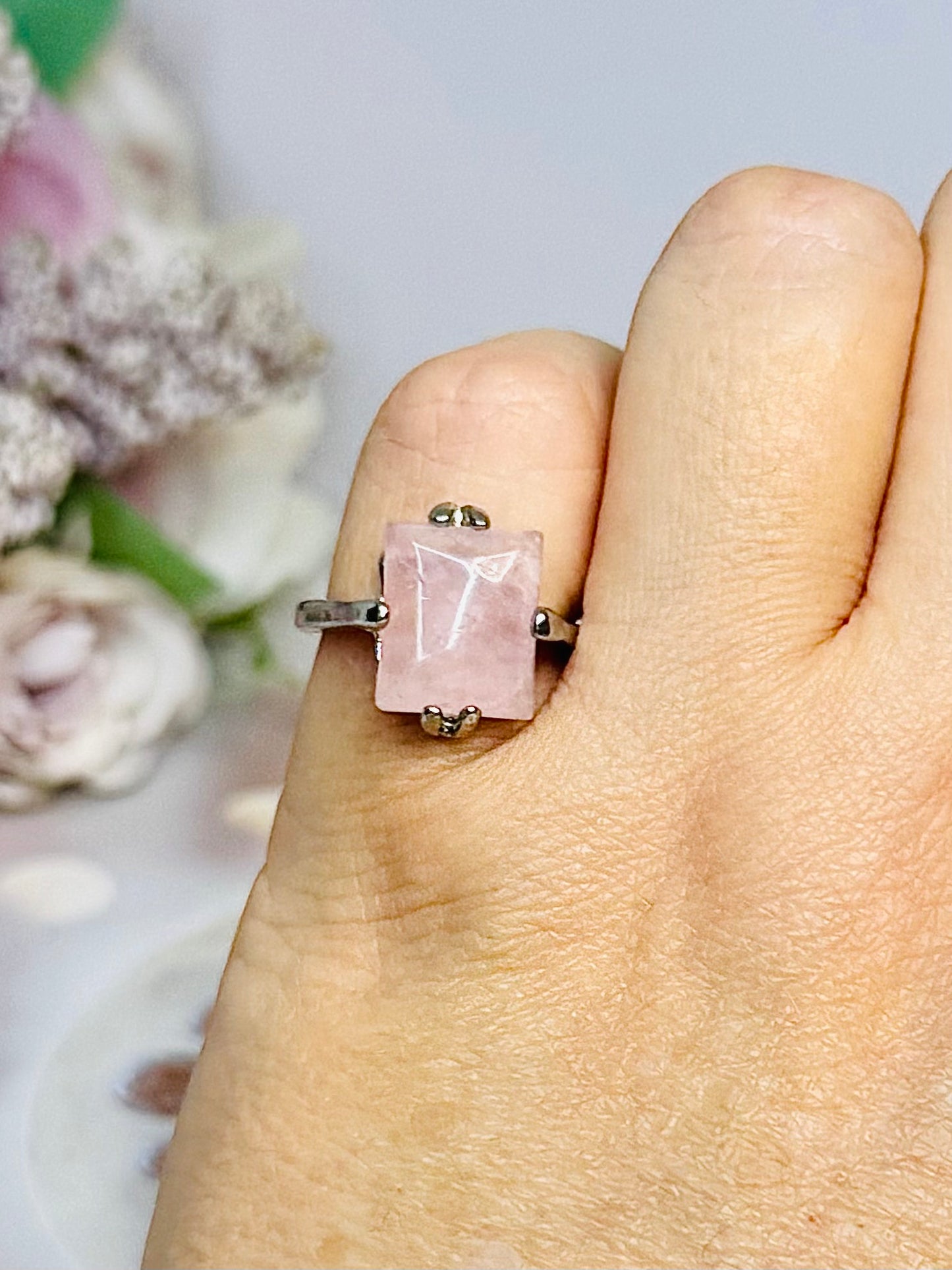 Sterling Silver Rose Quartz Ring Size 6