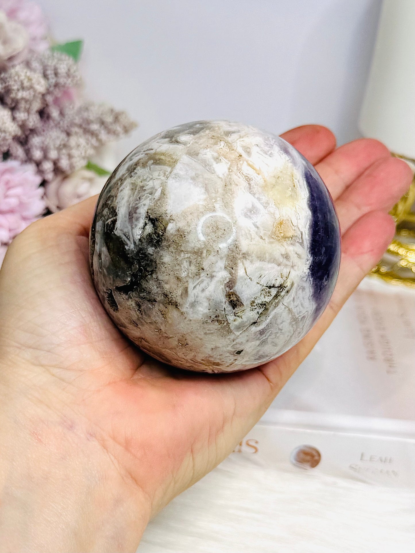 Large Chevron Amethyst Sphere on Stand 502g