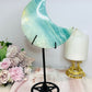 Large Sky Blue Quartz Carved Chunky Moon On Stand 25cm 502g