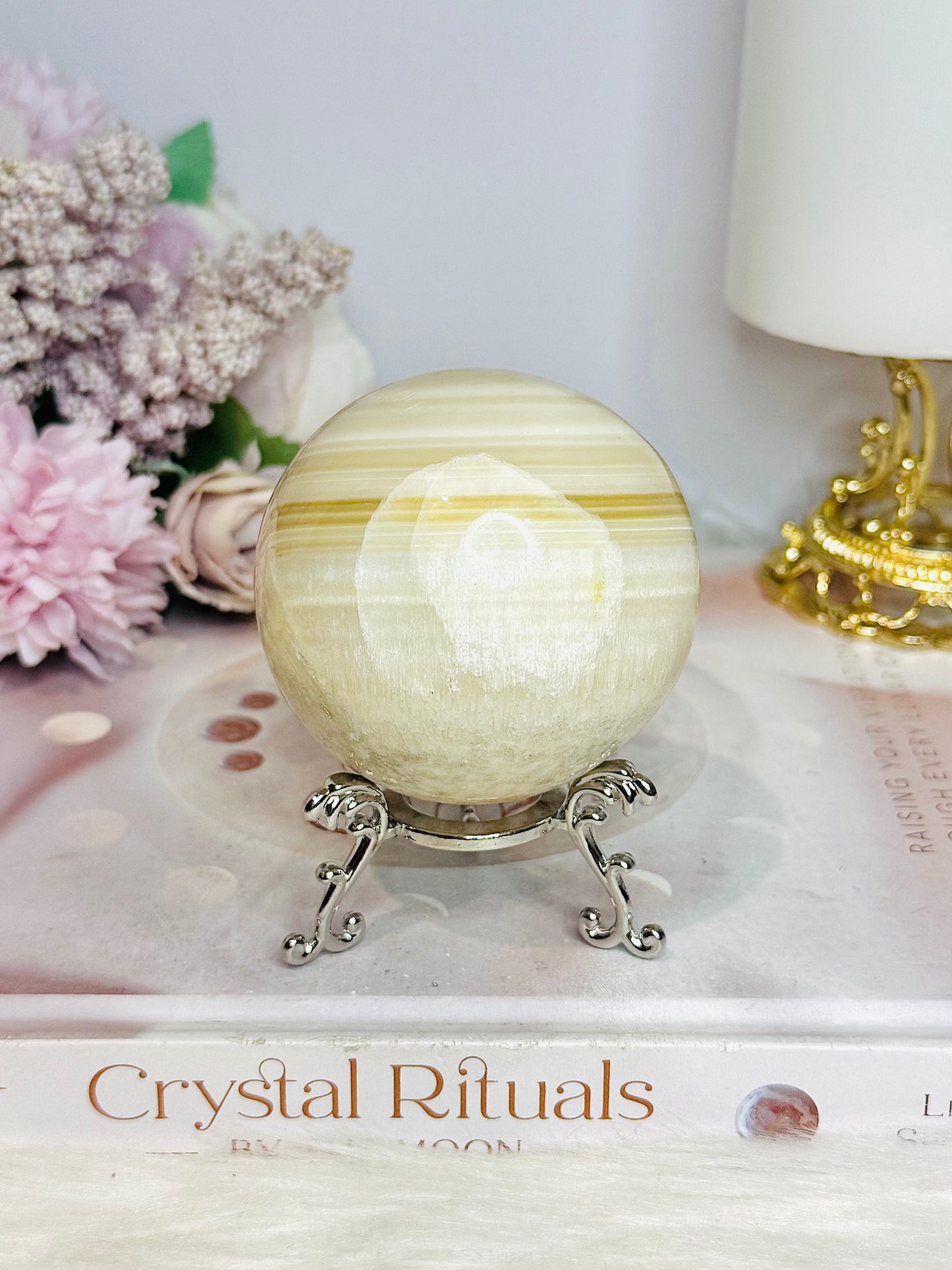 Striped Calcite Sphere on Stand 365g